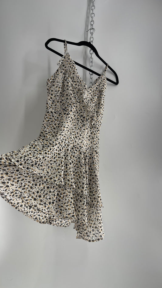 Cheetah Printed Dress with Asymmetric Ruffled Hem(XL)