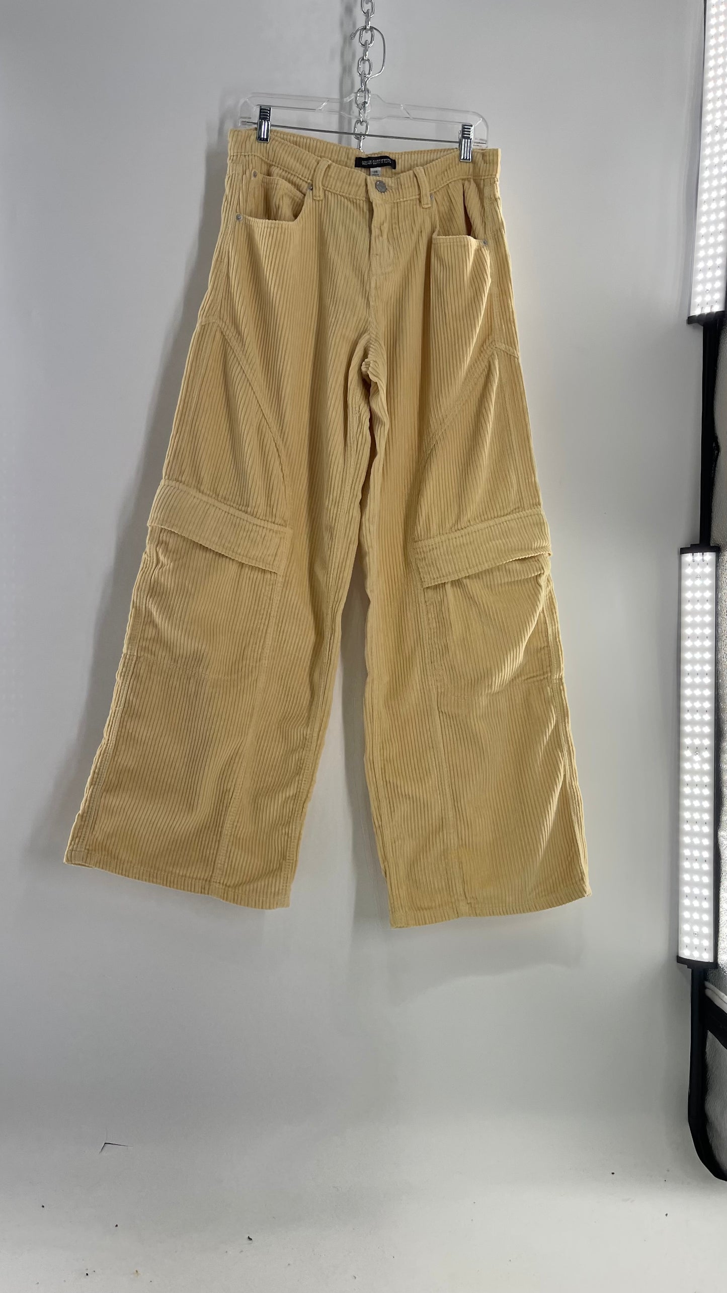 Urban Outfitters Yellow Corduroy Wide Leg Cargo Carpenter Pant (28)