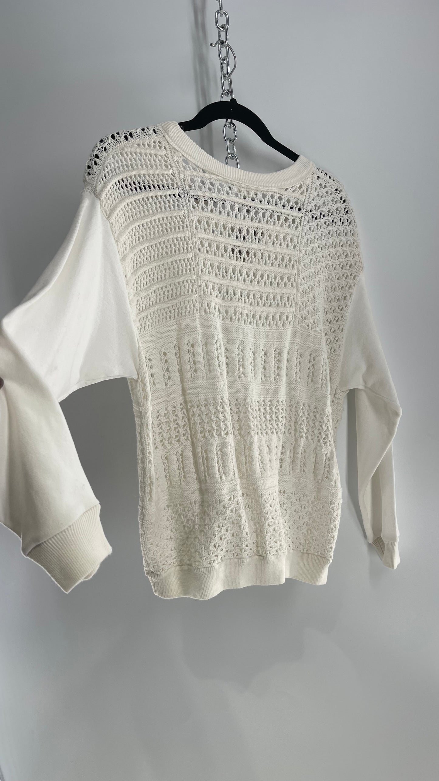 Free People Movement White Sweater with Open Knit Body (Medium)