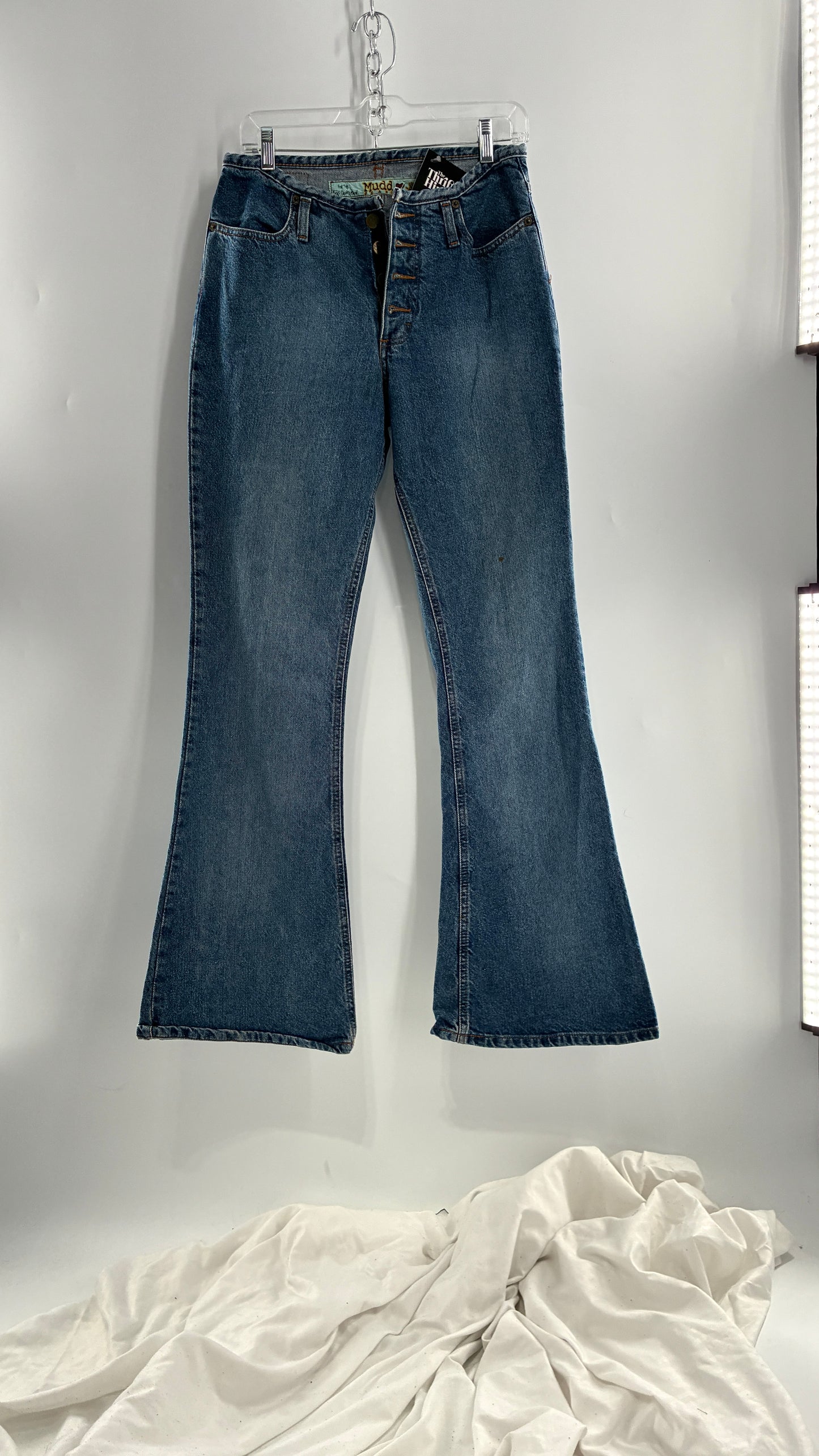 Vintage 1980s MUDD Flared Button Front Jeans with Colorful Jacron (9)