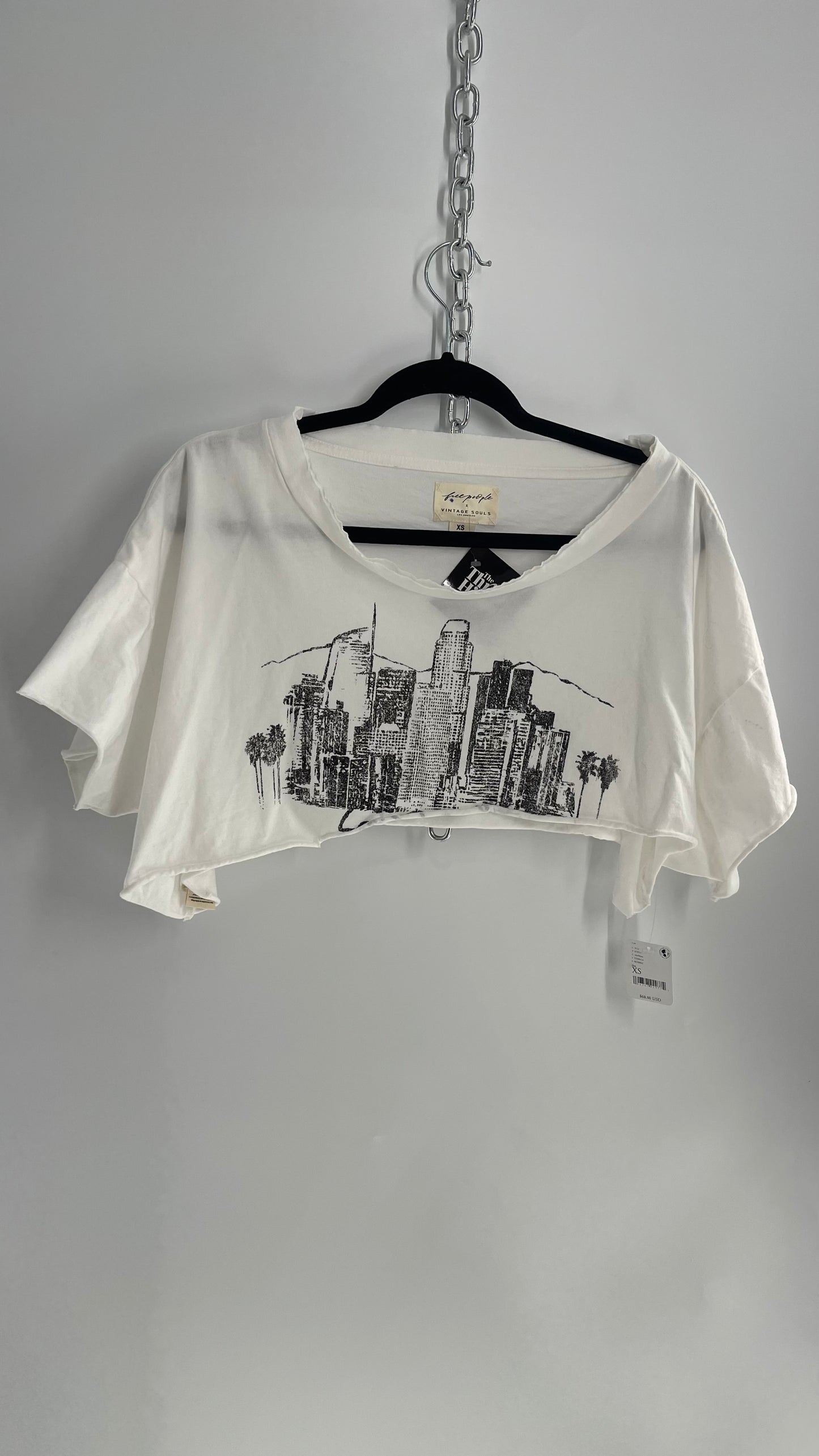 Free People X Vintage Souls Cropped Distressed NYC City Scape T (XS)