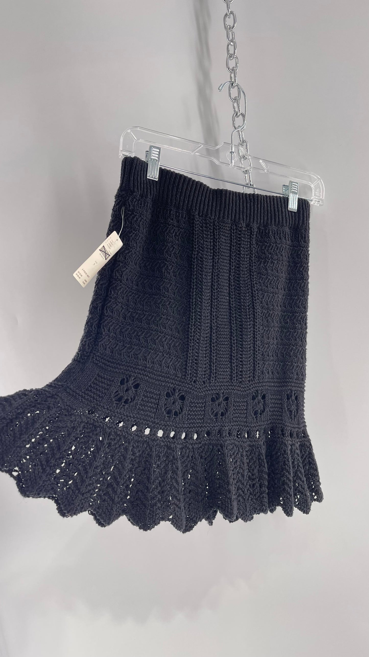 Anthropologie Black Crochet Knit Mini Skirt with Tags Attached (Small)