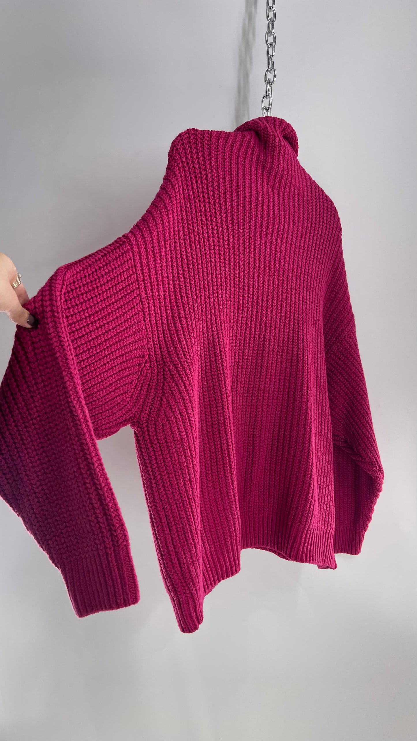 Free People Fuchsia Heavy Knit Sweater (Small)