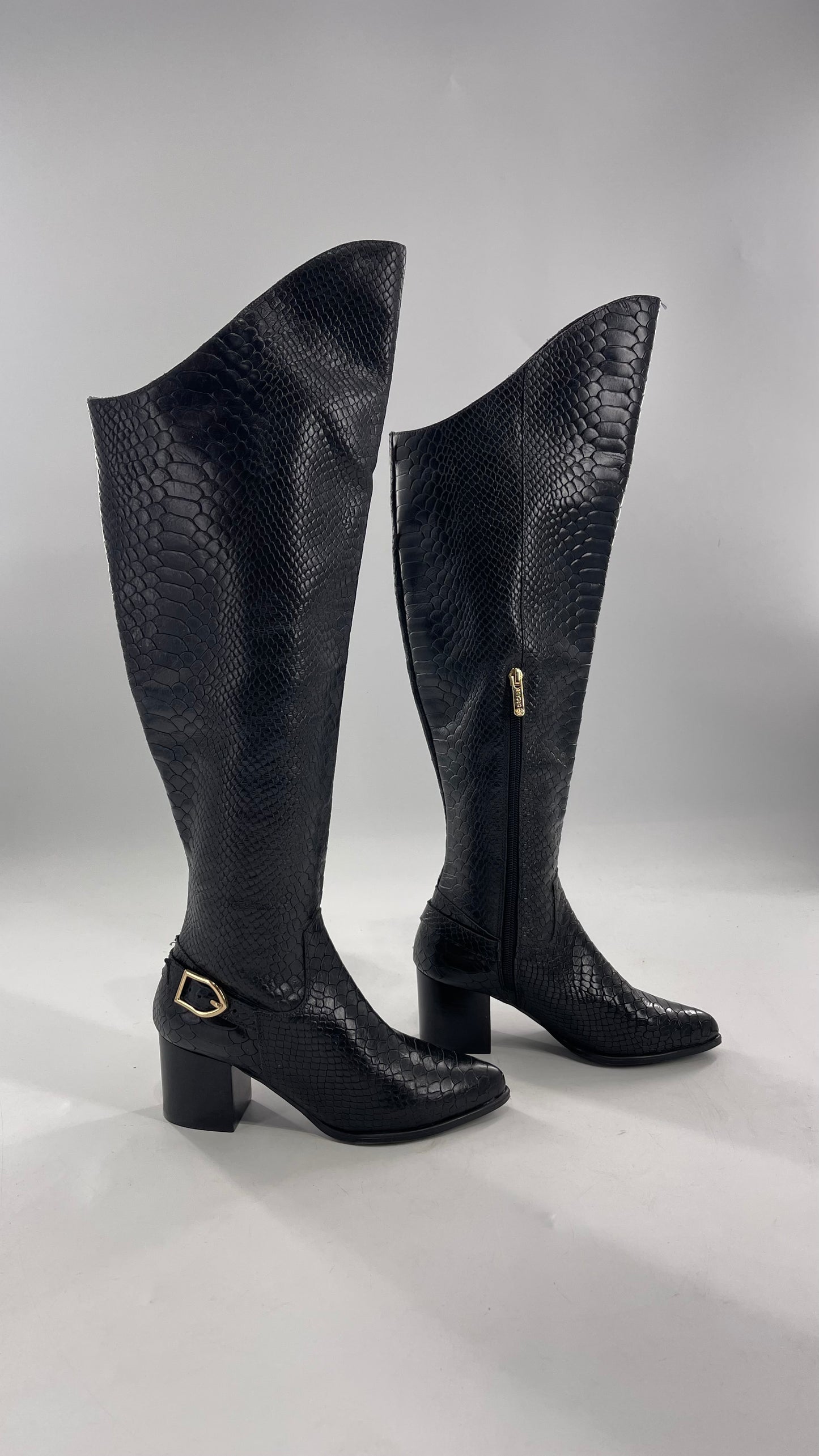 ORCADE Genuine Brazilian Leather Crocodile Embossed/Textured Knee High Boots (5)