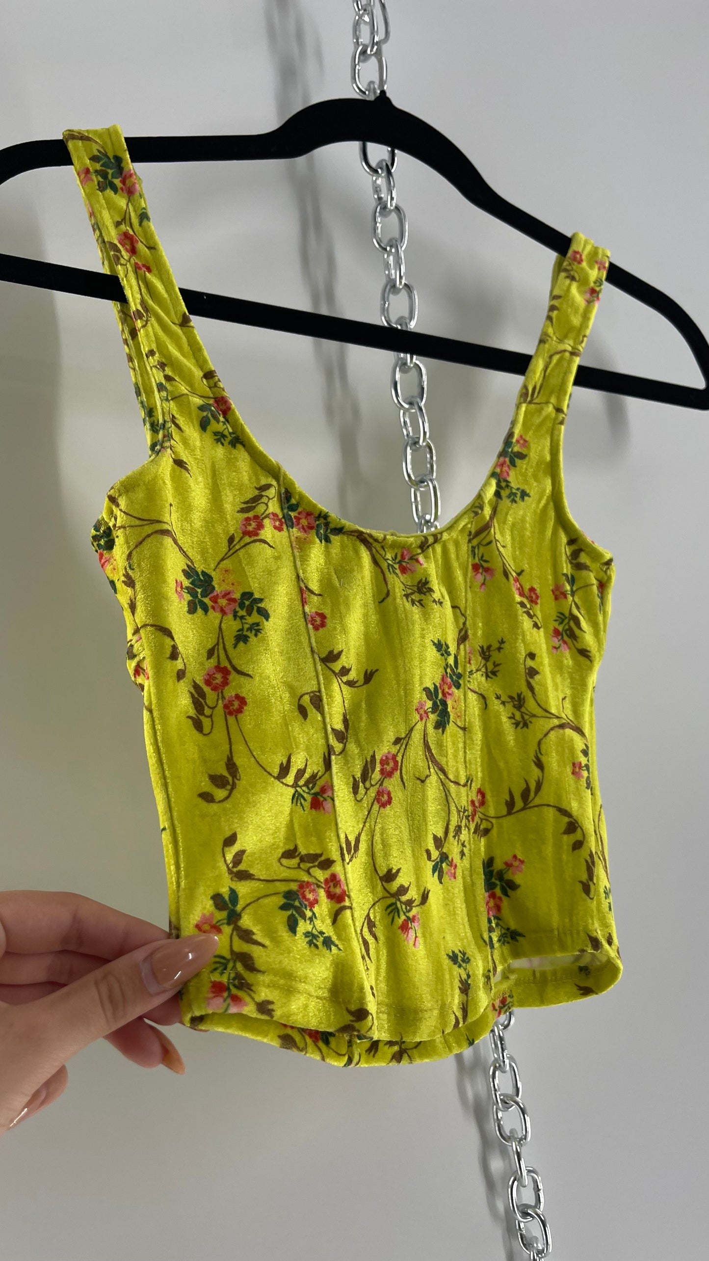 Urban Outfitters Yellow Velvet Floral Underwire Tank (XS)