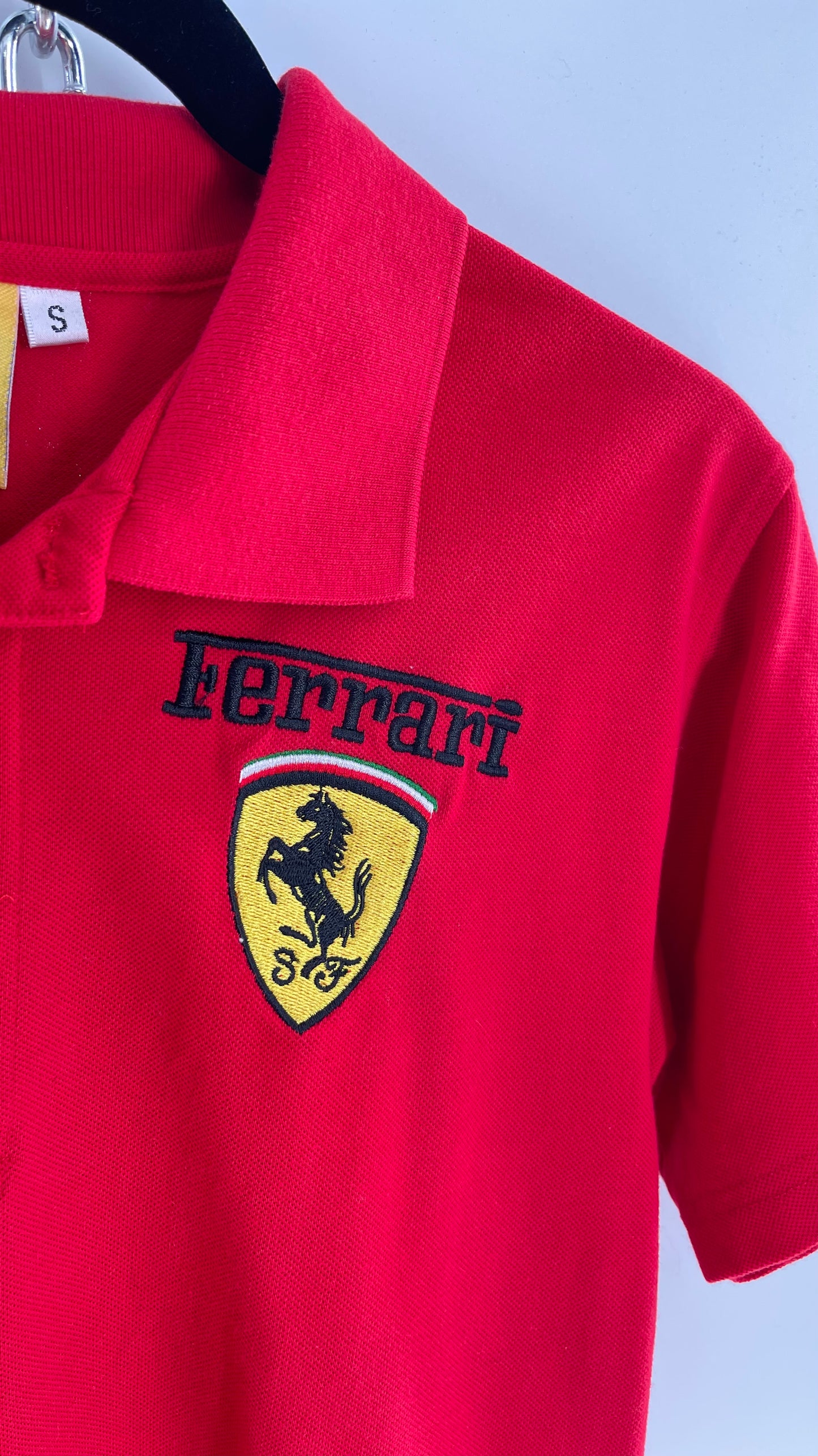 Vintage Red Ferrari Polo with Old School Logo Embroidery  (S)