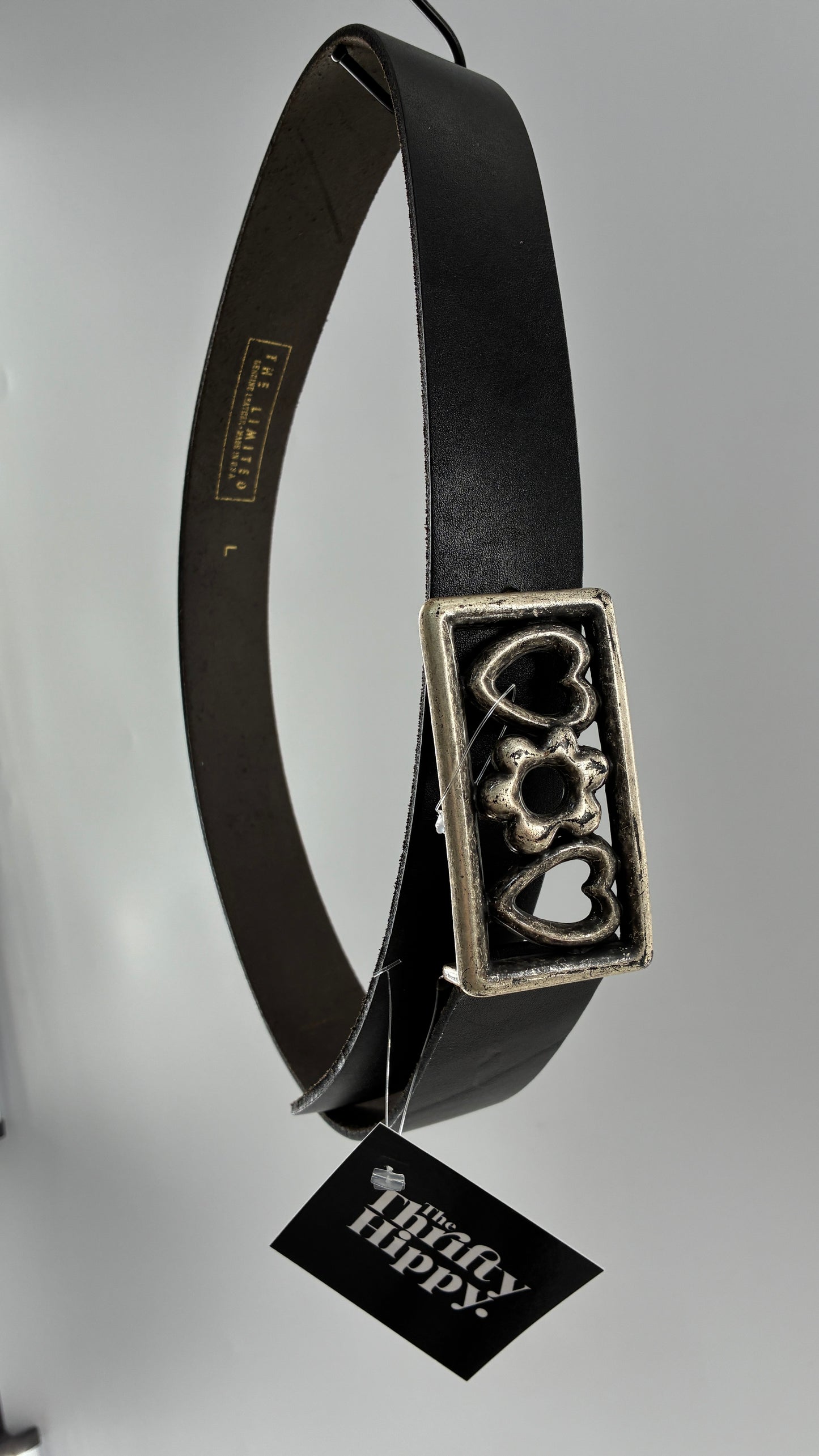 Vintage THE LIMITED Black Leather Belt with Heavy Metal Buckle (Large)