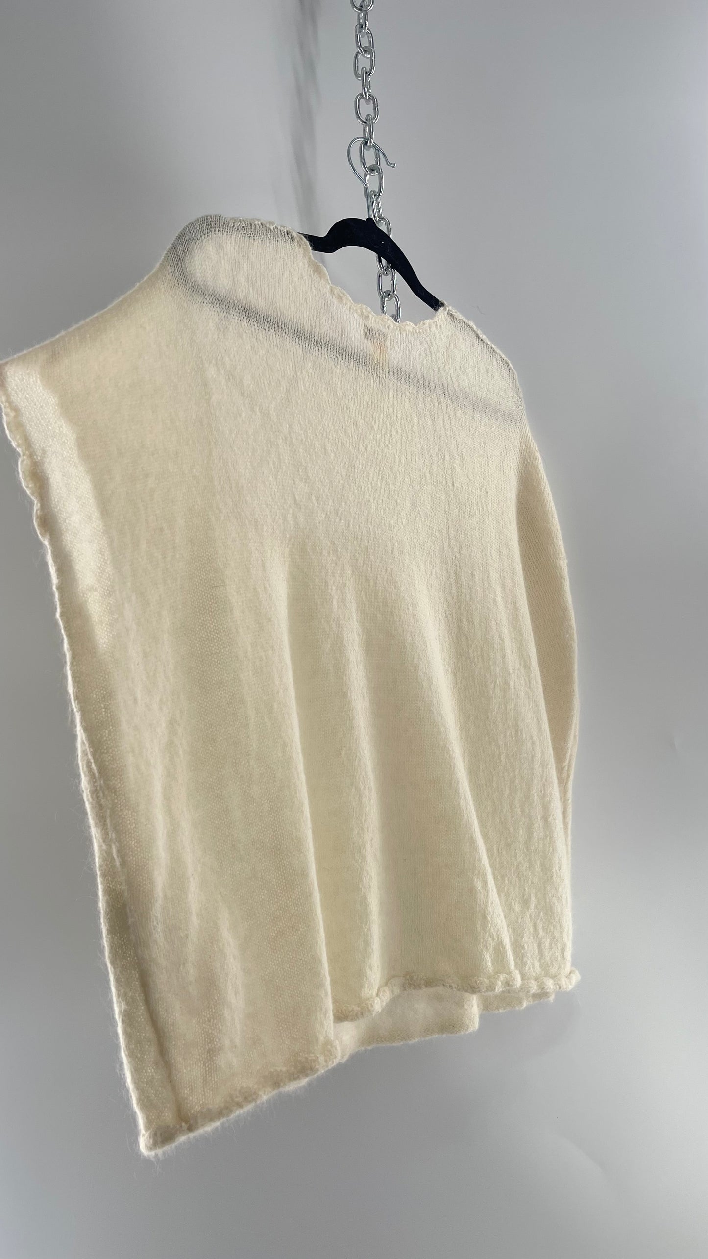 hoss intropia Cream Off White Knit Slouchy Sweater Vest with Netted Bust 30% Wool 25% Mohair Anthropologie (Small)
