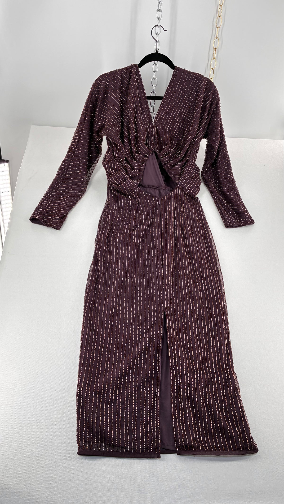 Vintage ASOS Beaded Plum Dress with Draping Open Back (6)