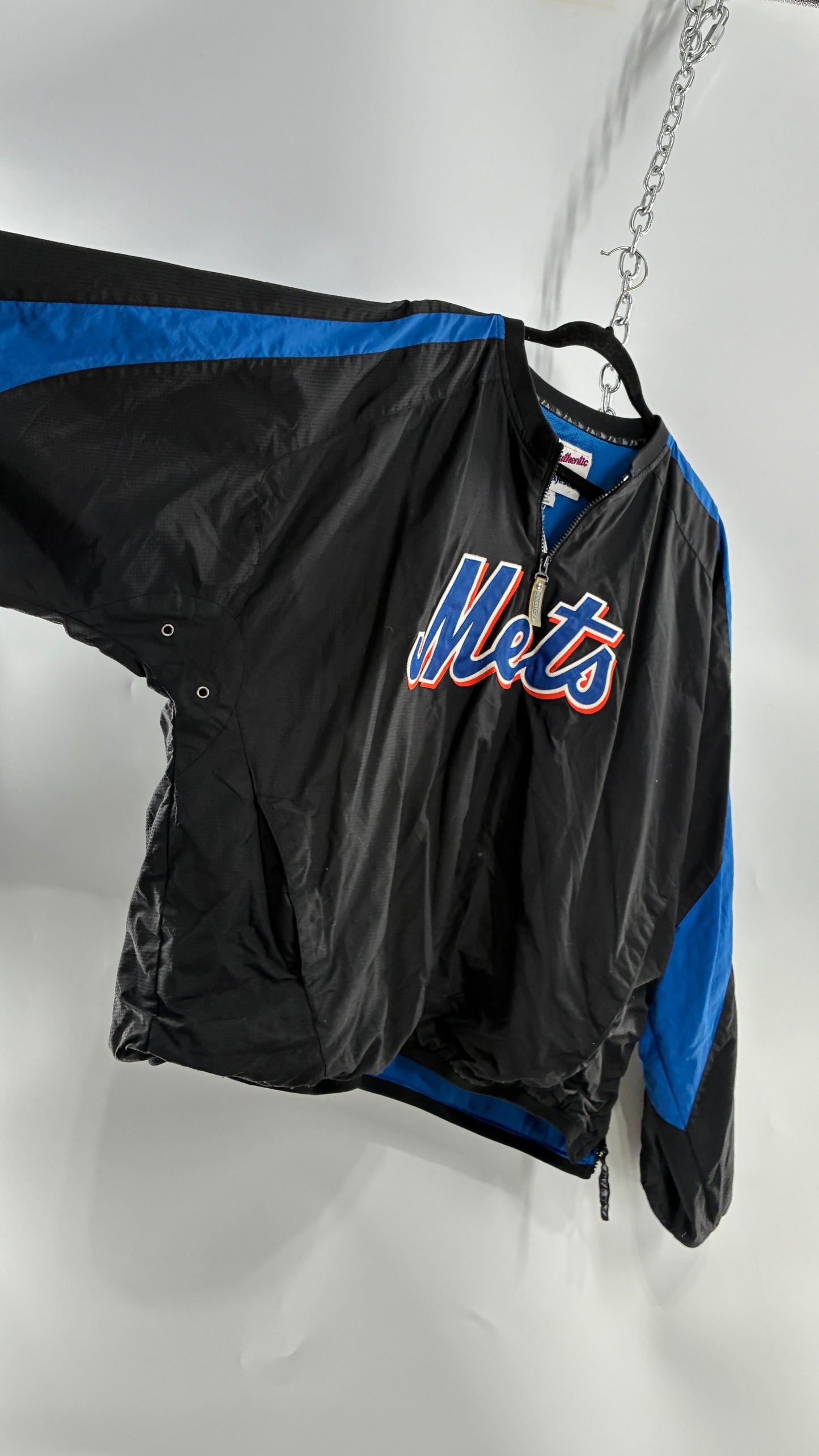 Vintage METS Men’s Windbreaker Sweater with Side Zippers and Pockets (XL)
