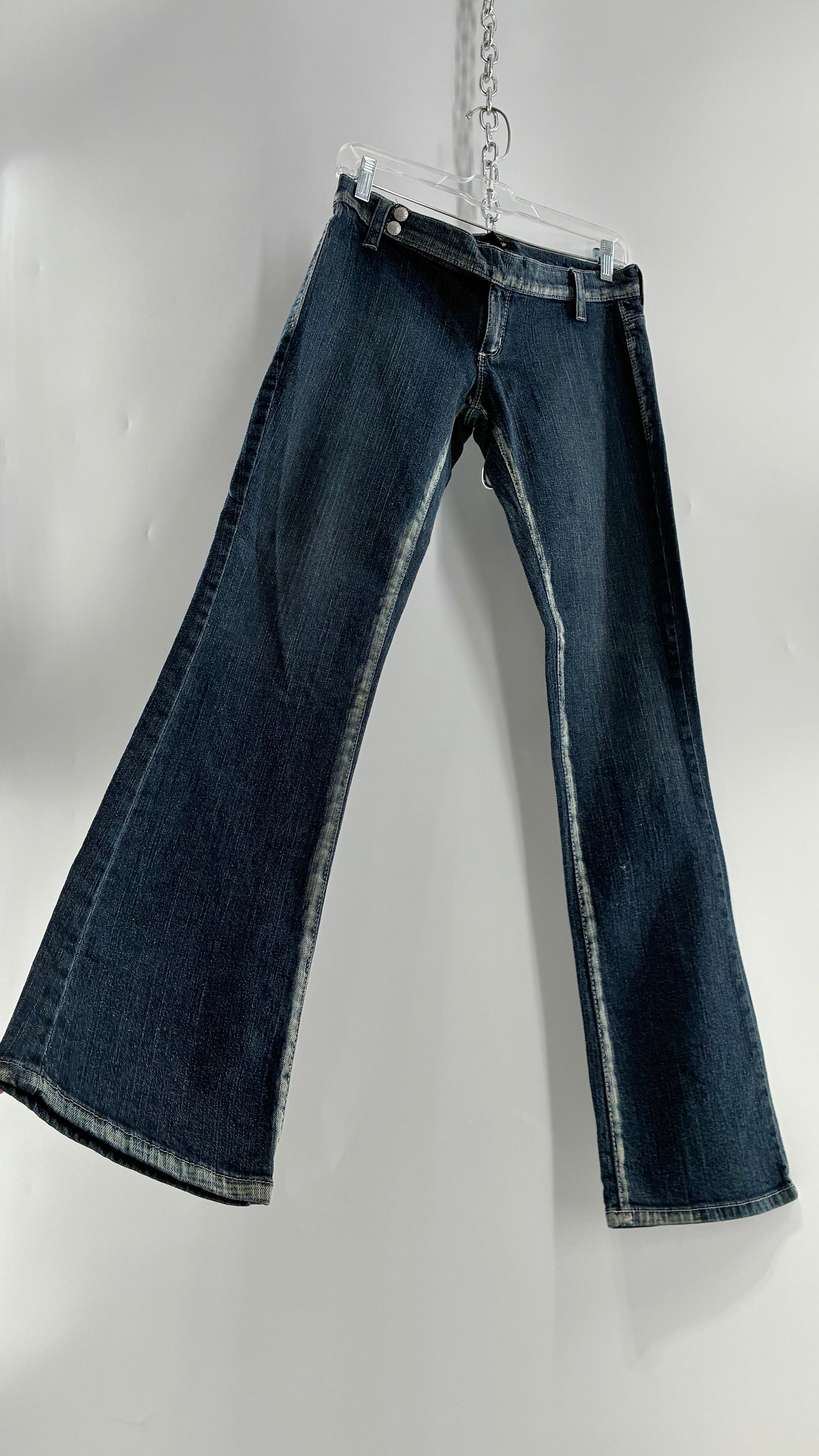 Vintage GUESS CO Ultra Low Rise Jeans with Bleached Seams and Button Side Closure (26)