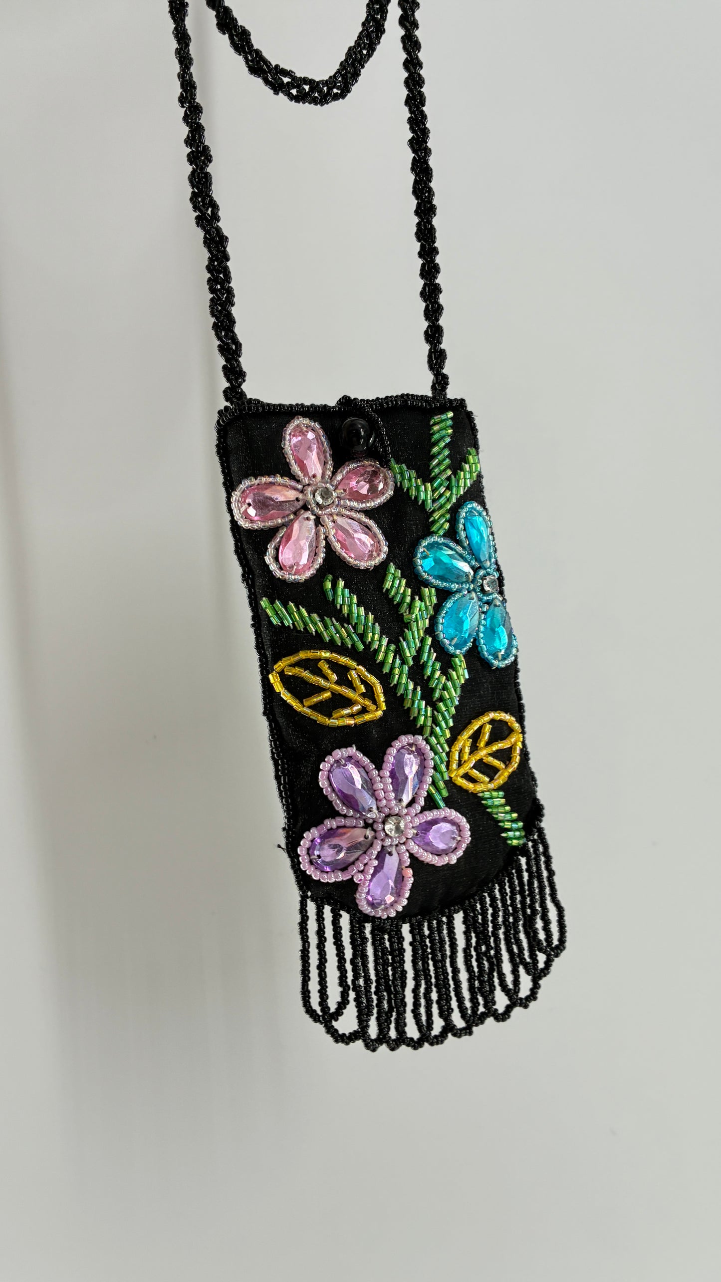Vintage Black Beaded Floral Crossbody