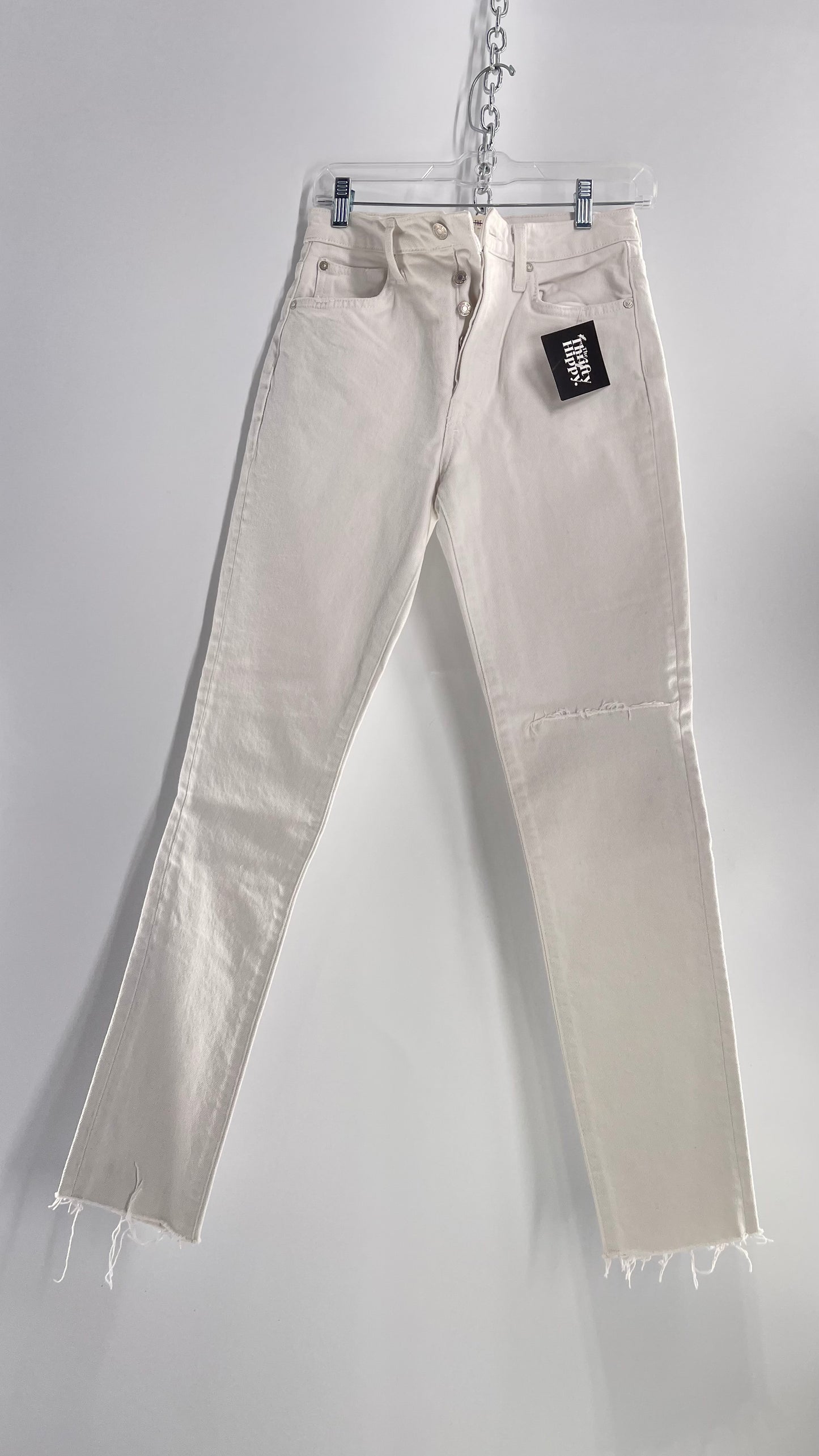 Free People White High Waisted Skinny Cropped Denim (26)