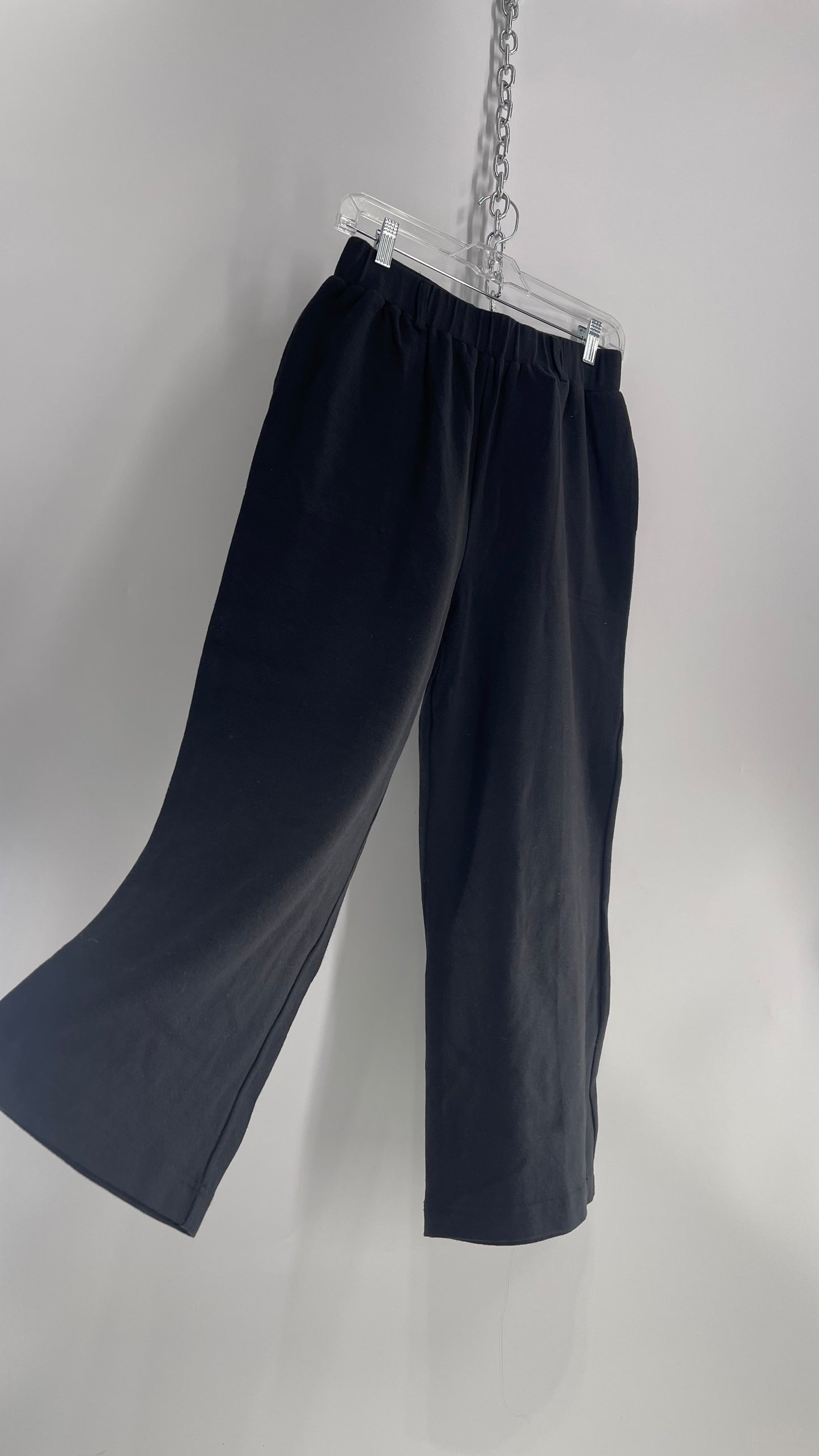 Free People Beach Black Wide Leg Sweats with Oversized Back Pocket (Small)