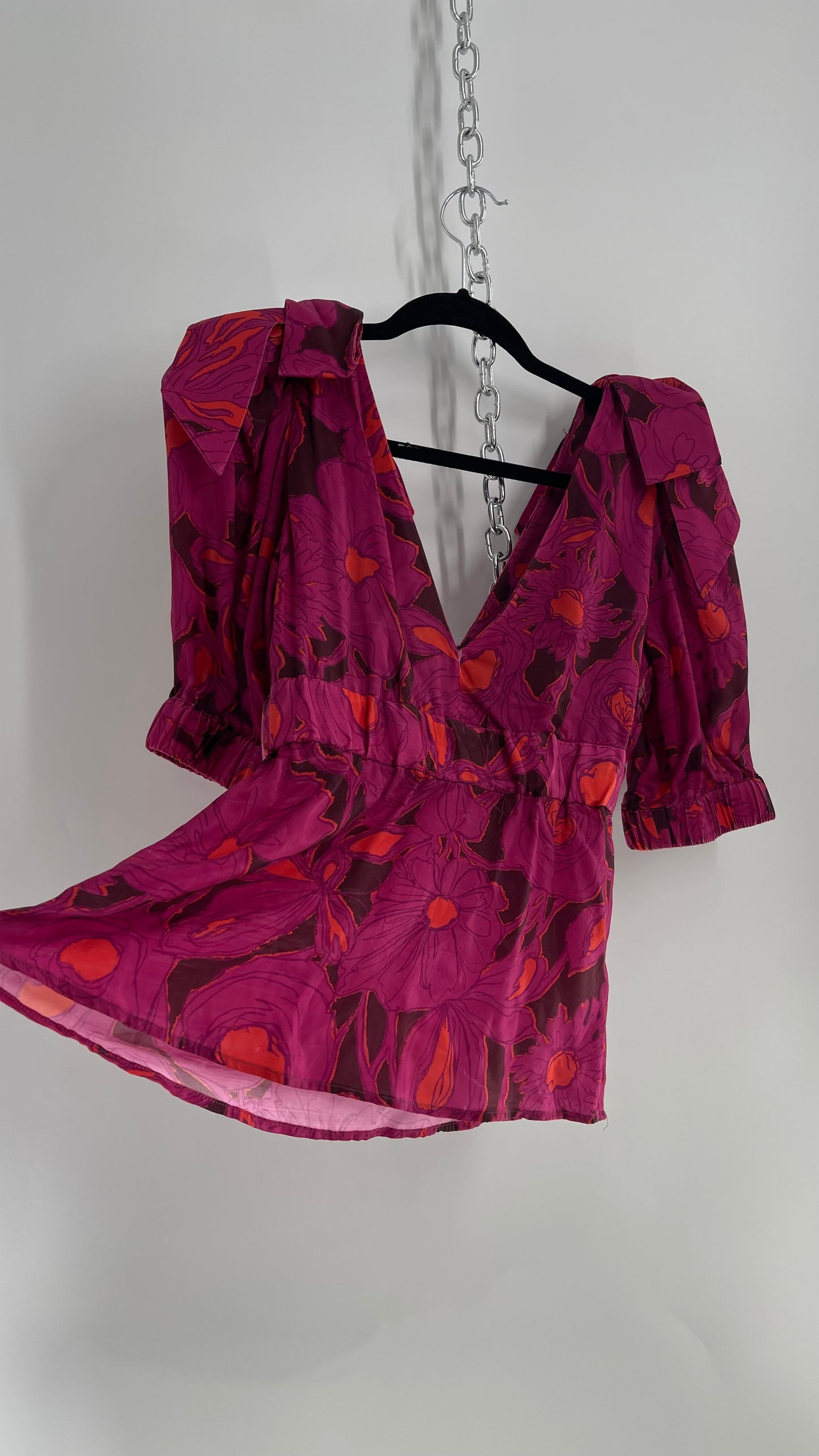 Hope for Flowers Tracy Reese Silky Bow Shoulder Fuchsia Hot Pink Floral Top (4)