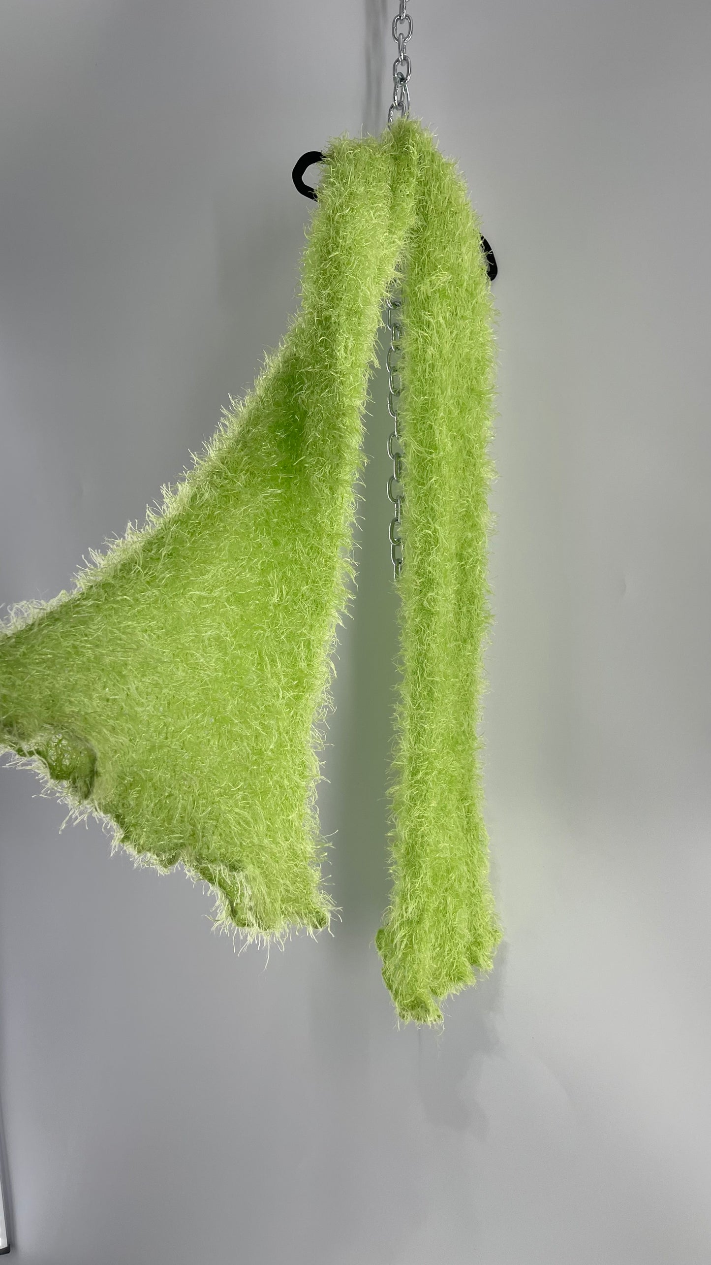 Vintage Green Knit Fuzzy Scarf