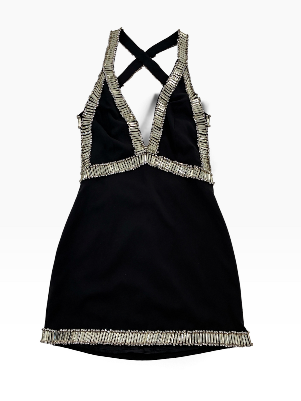 Vintage NBD Black Halter Dress Lined in Oversized Stones and Crystals (Small)