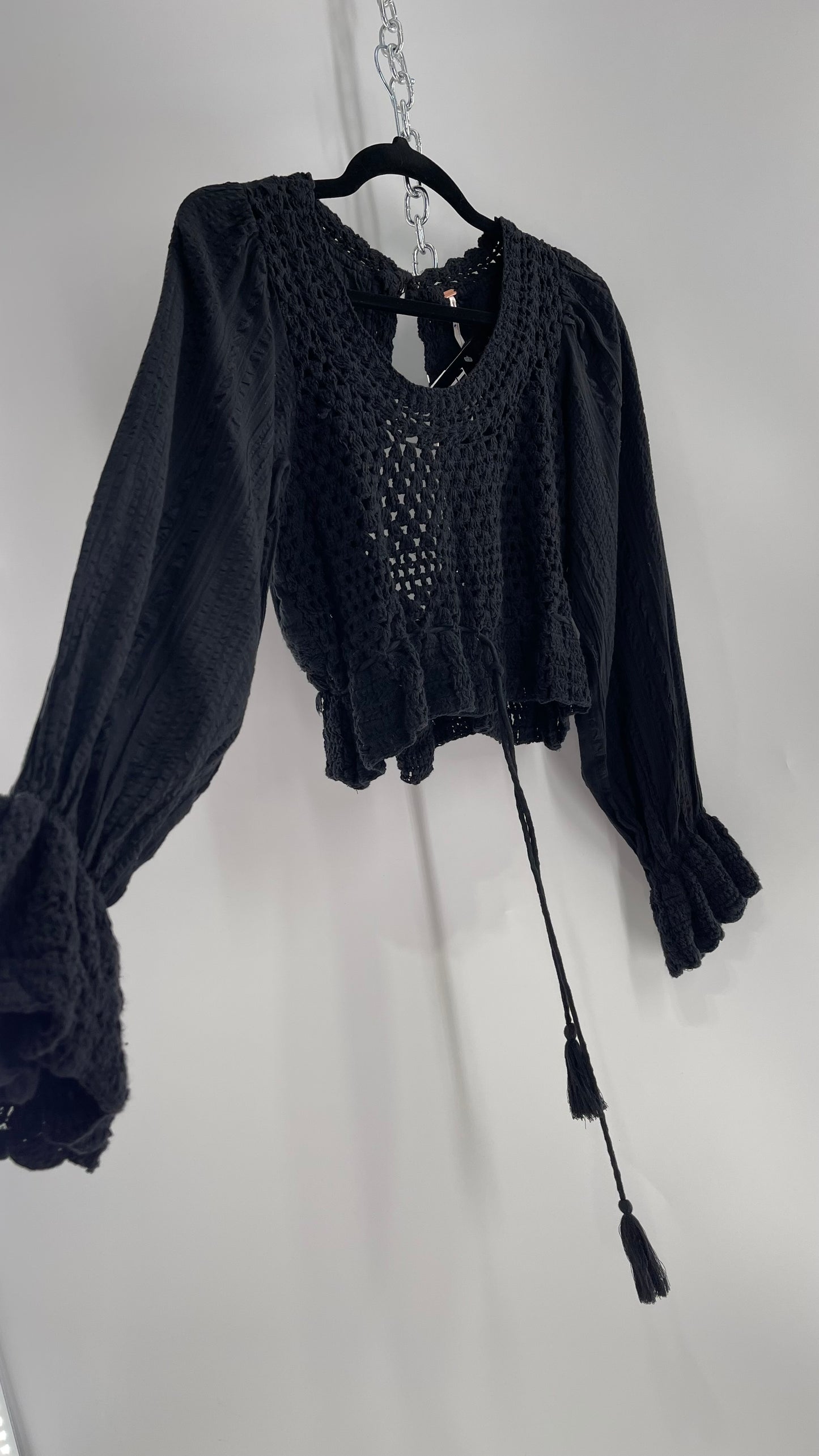 Free People Black Crochet “Megan” Top (XS)