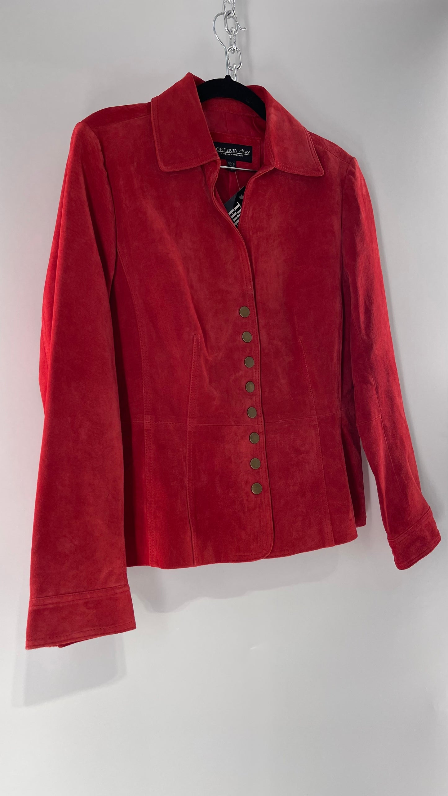 Vintage Monterey Bay Red Suede Jacket with Brass Buttons (8)