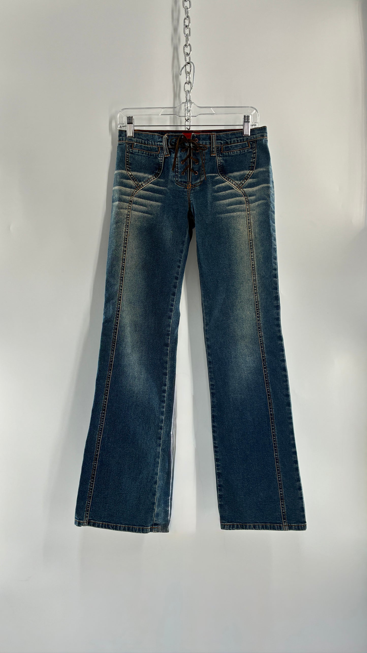 Vintage BONGO Low Rise Jeans with Lace Up Closure and Arched Bum Stitching (7)