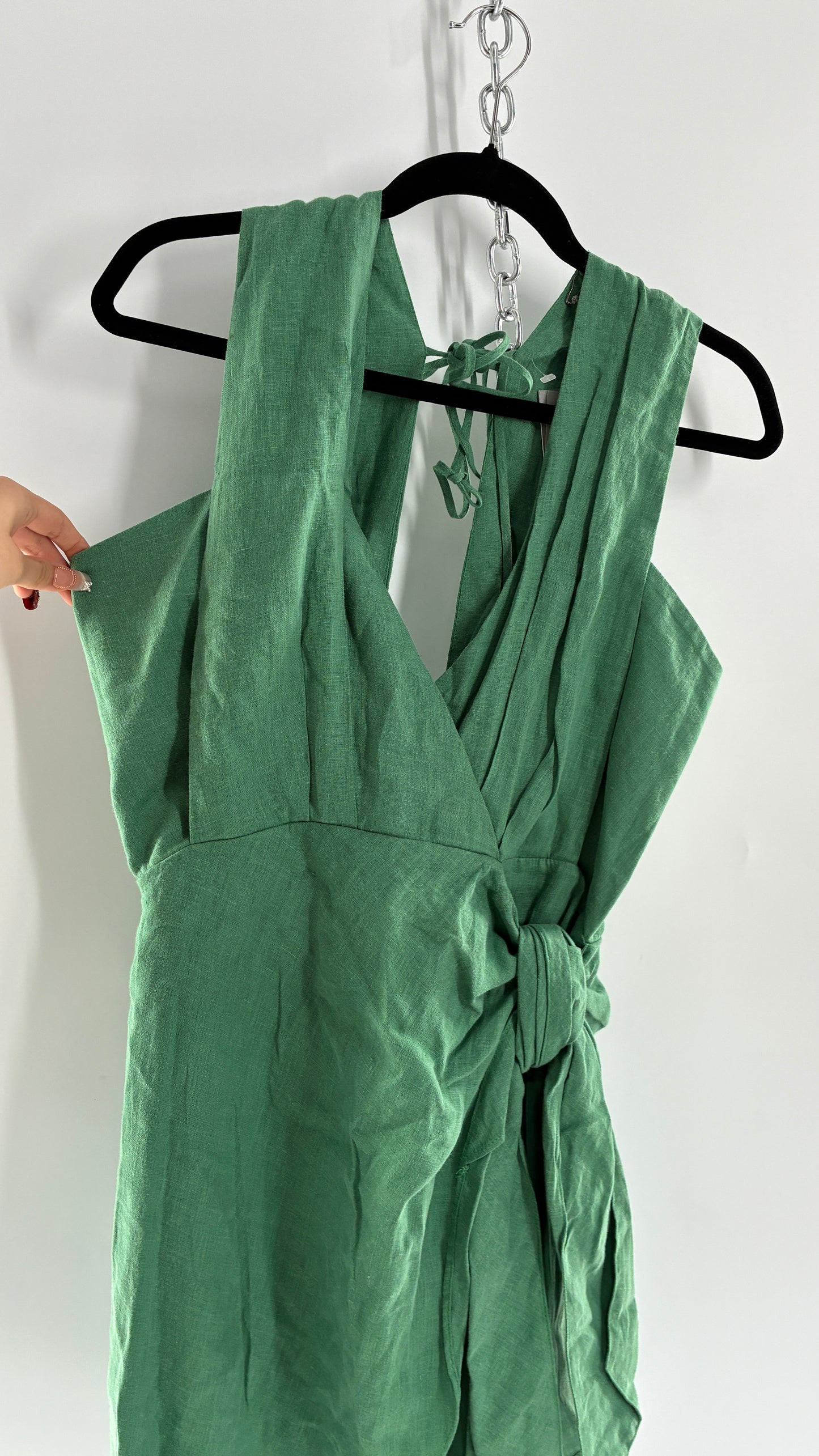 Pink Filosofy Masaru 100% Lino/Linen Green Tie Side Dress (Small)