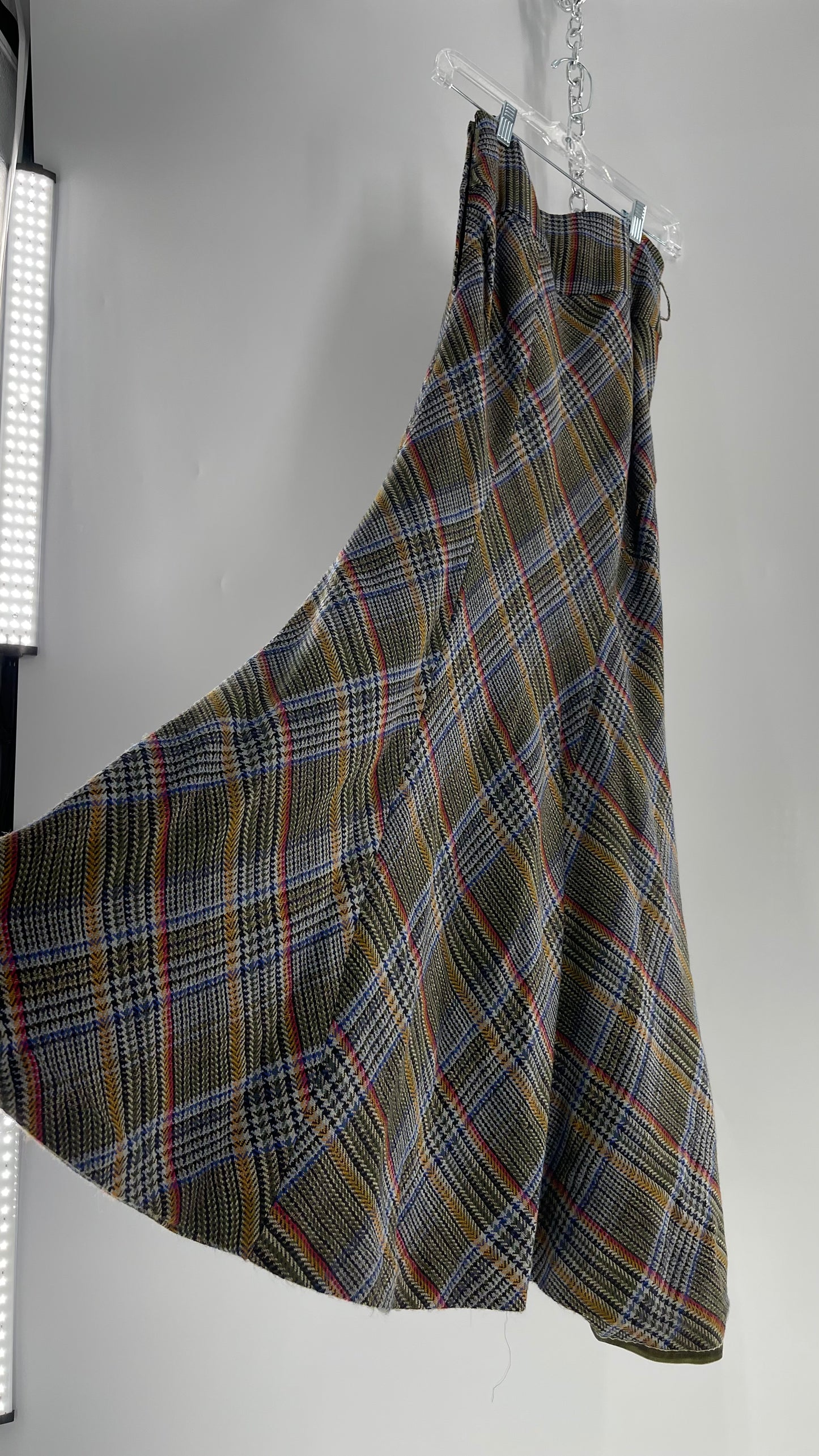 Elevenses 87% Wool Plaid Asymmetric Swirl Seam and Pleated Voluminous Hem  (0)