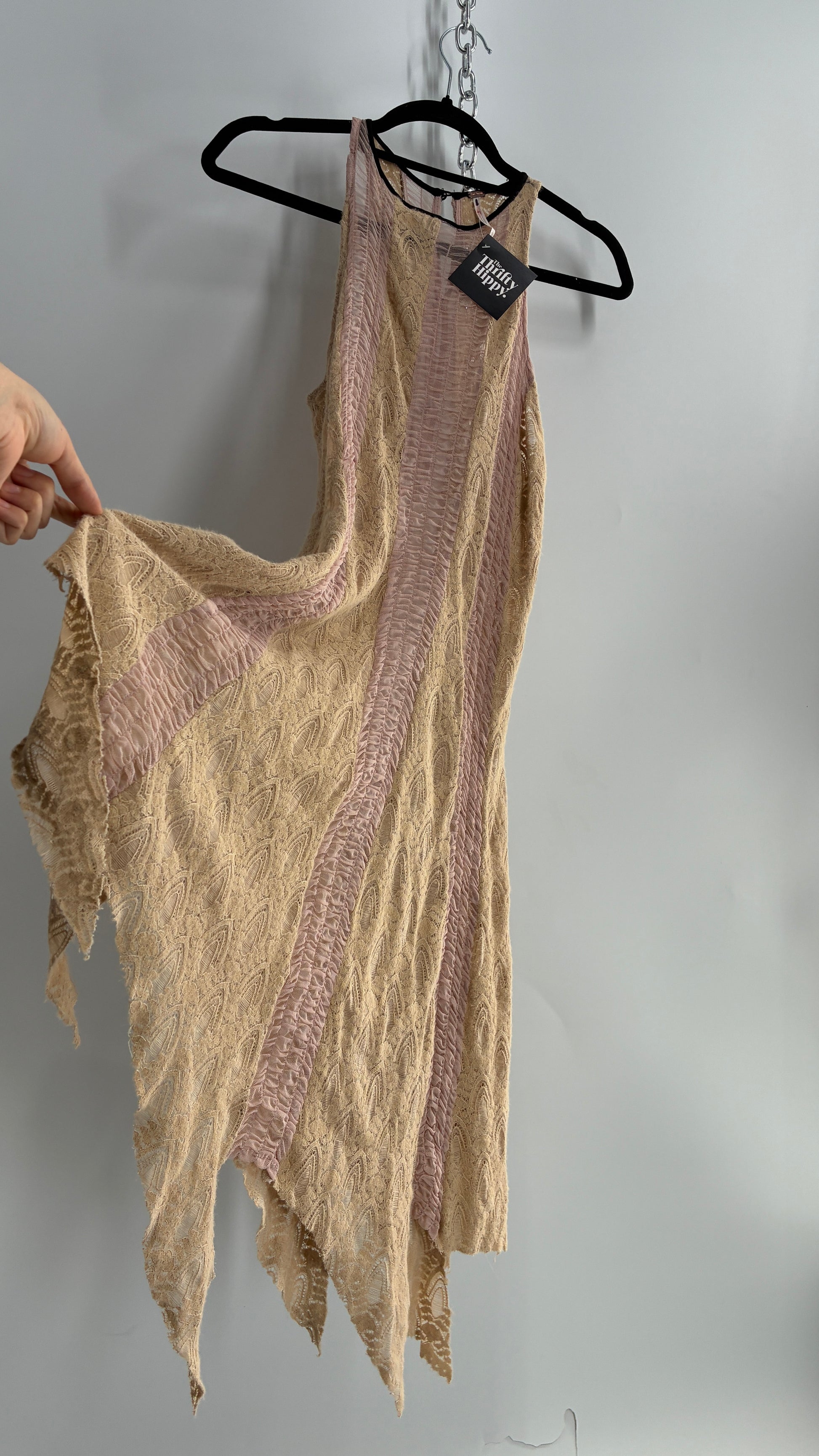 Free People Handkerchief Hem Paneled Gown with Beige Lace and Ruched D The Thrifty Hippy Free People Handkerchief Hem Paneled Gown with Beige Lace and Ruched D The Thrifty Hippy
