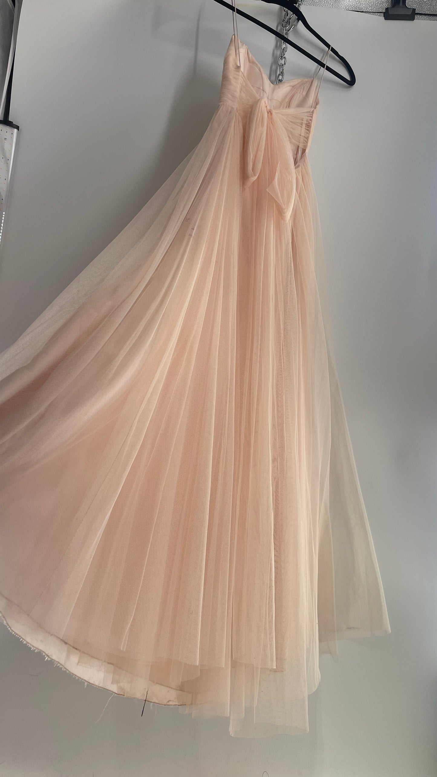 BHLDN WATTERS & WATTERS Blush Pink Tulle Open Back Gown with Tie Detail (0)