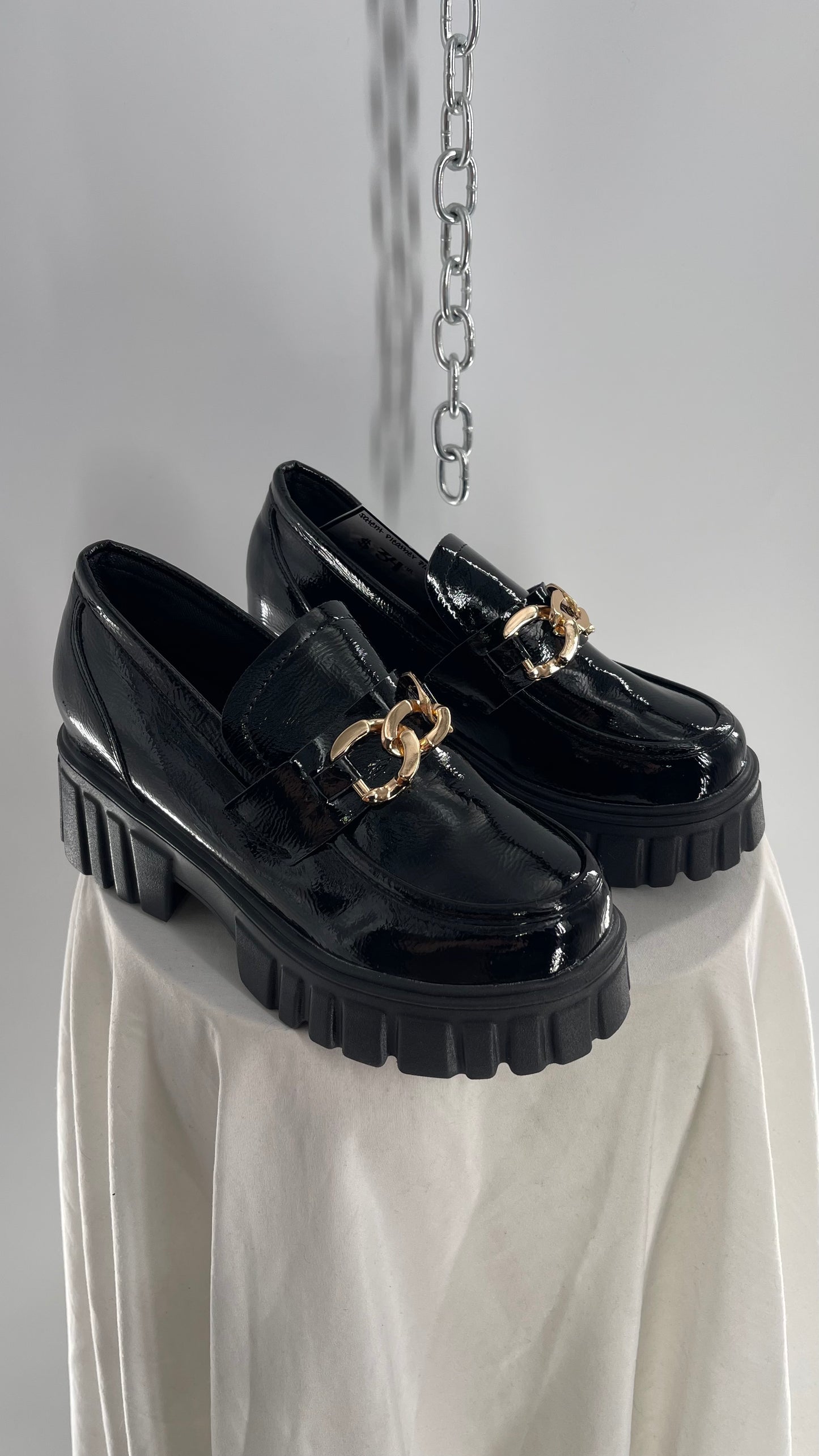 Patent Pleather Platform Oxfords with Gold Chain Detailing (7)