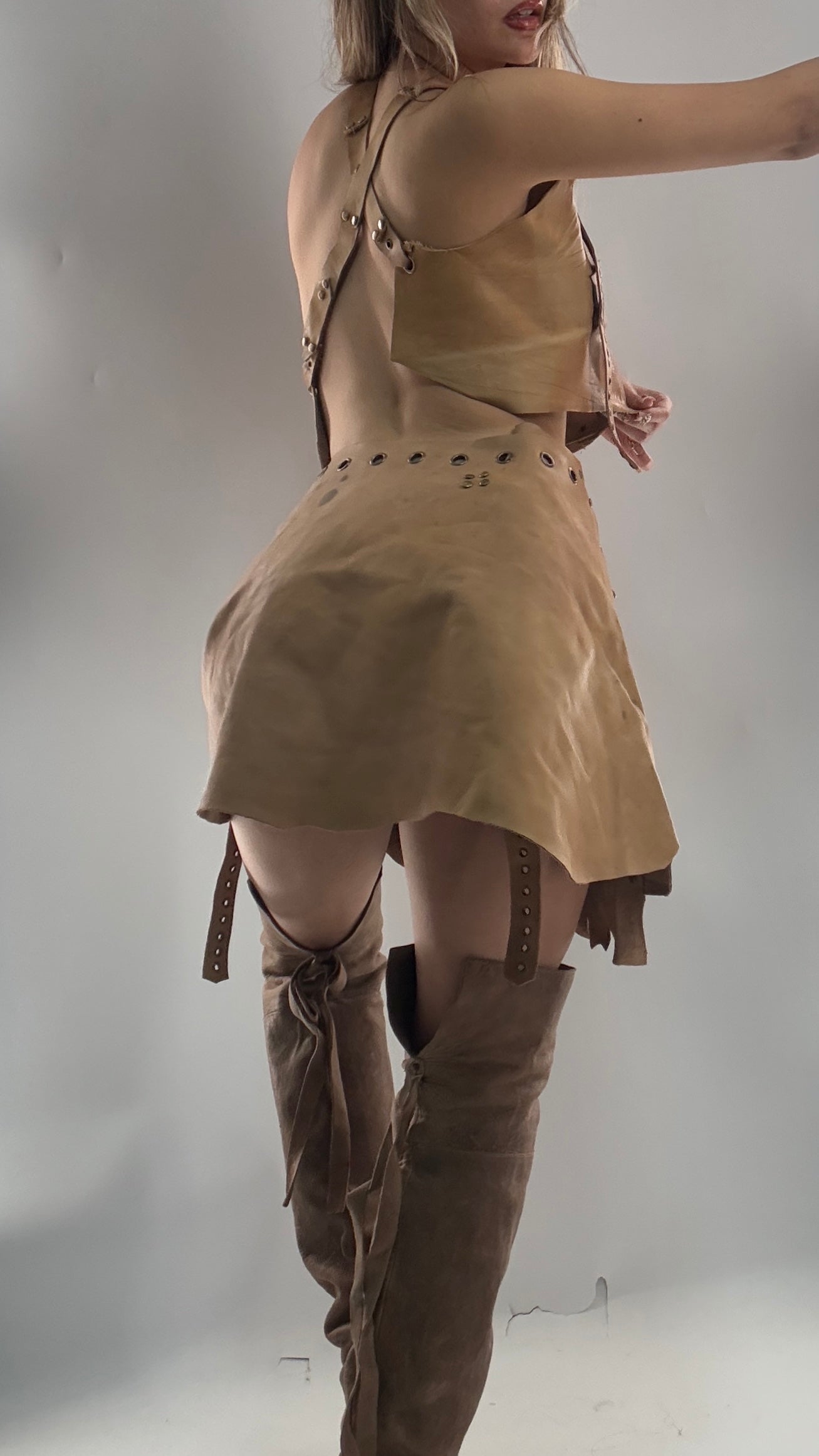 CUSTOM Handmade Rugged and Reversible Distressed Leather Two Piece Set with Grommet Waistband (XS-XL)