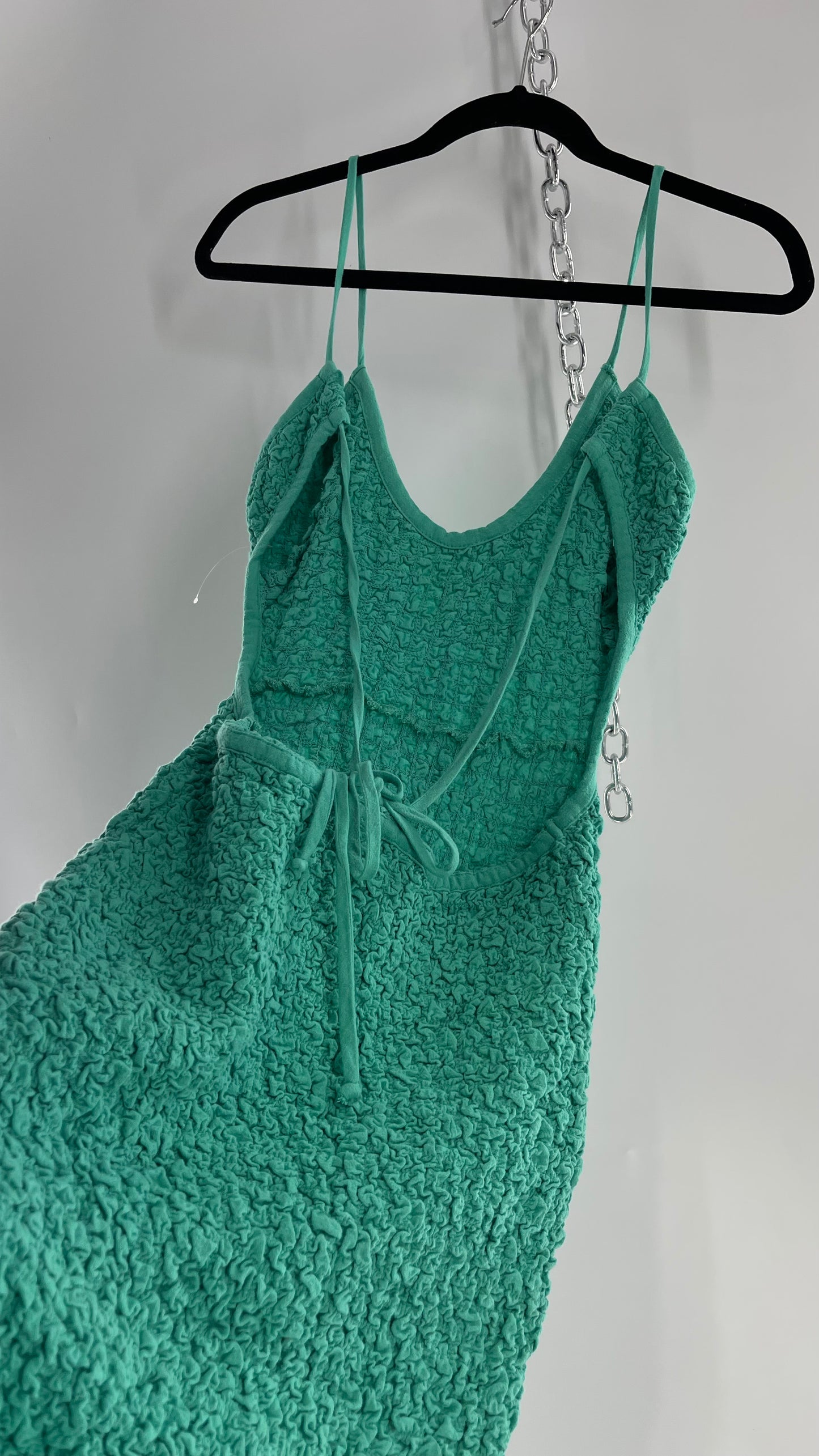 Free People Kelly Green Popcorn Maxi Dress with Low, Open Back Detail (XS)