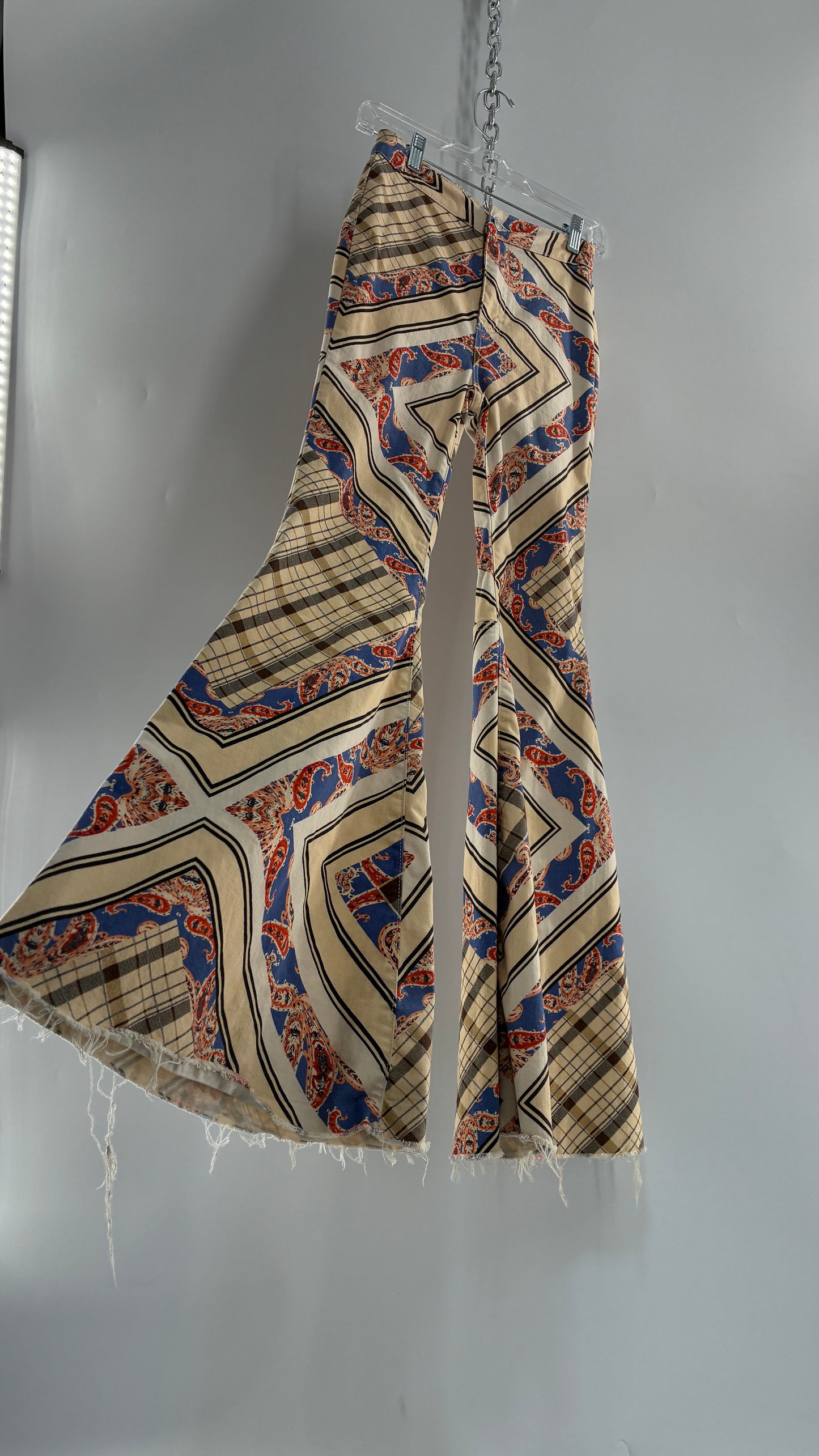 Free People Patterned Plaid Beige Flare Pants (26)