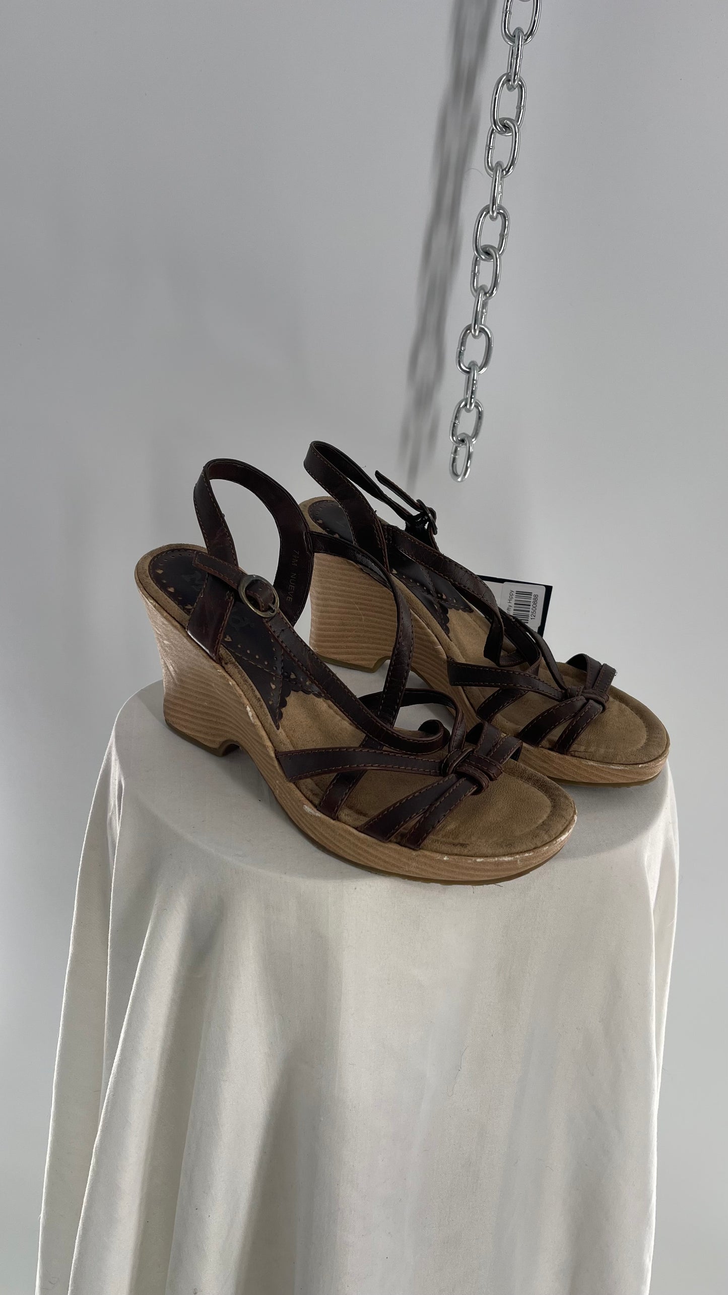 Vintage Mudd Leather Strappy Wedge Heel (7.5)