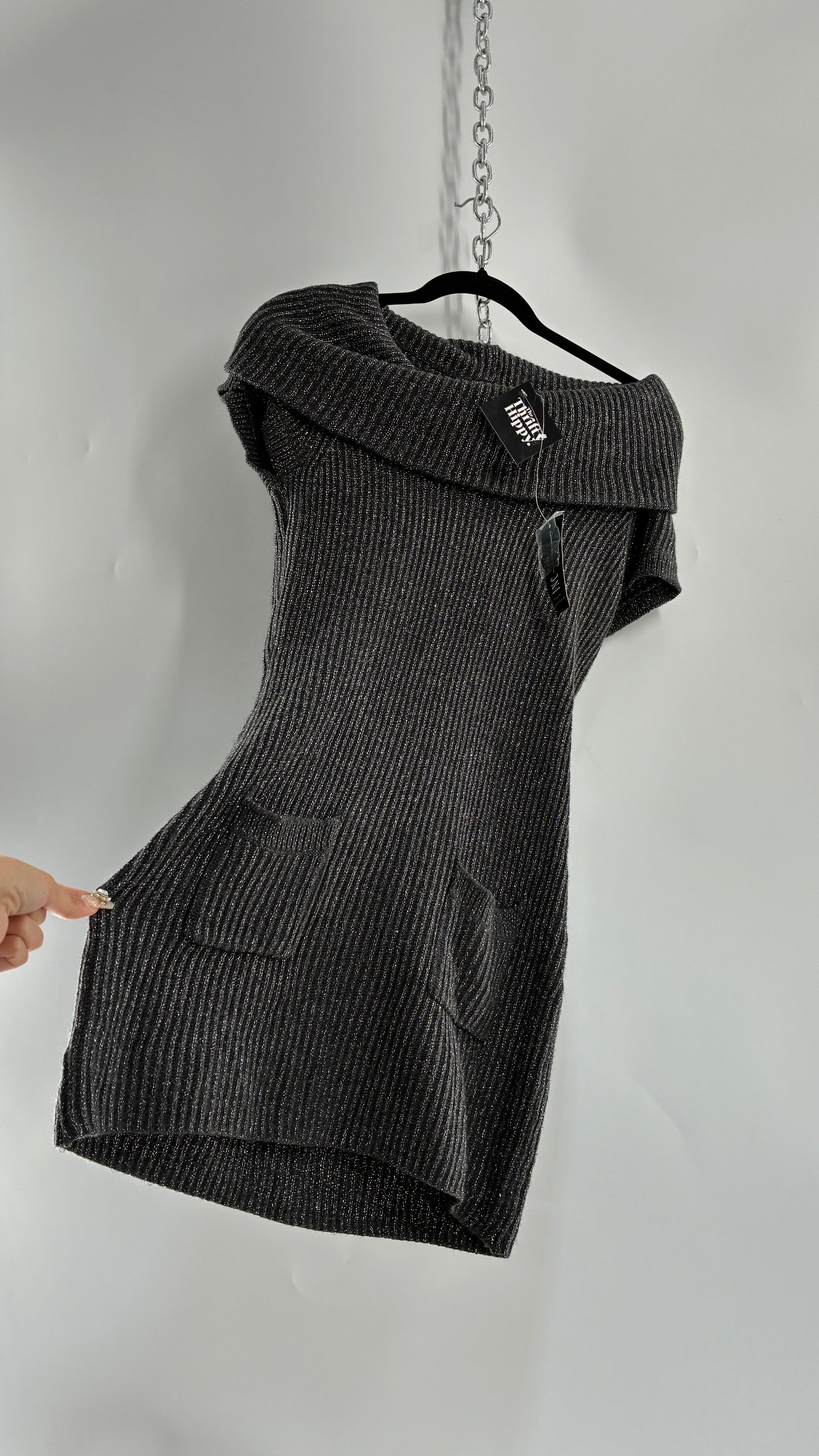 Vintage INC International Concepts Grey Silver Knit Off the Shoulder Dress with Tags Attached (Large)