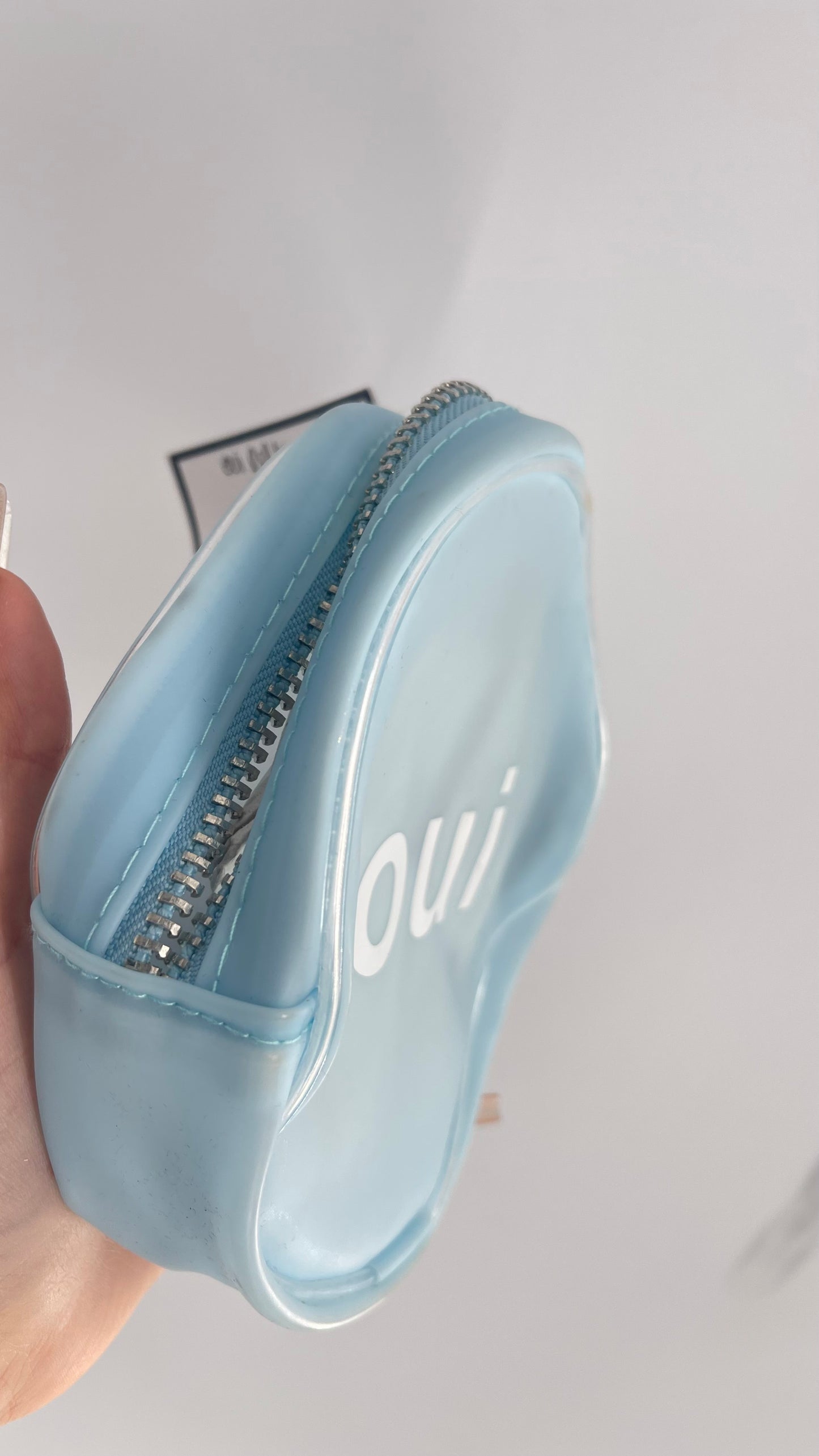 Oui Light Blue Plastic Circle Mini Bag with Heavy Duty Zipper