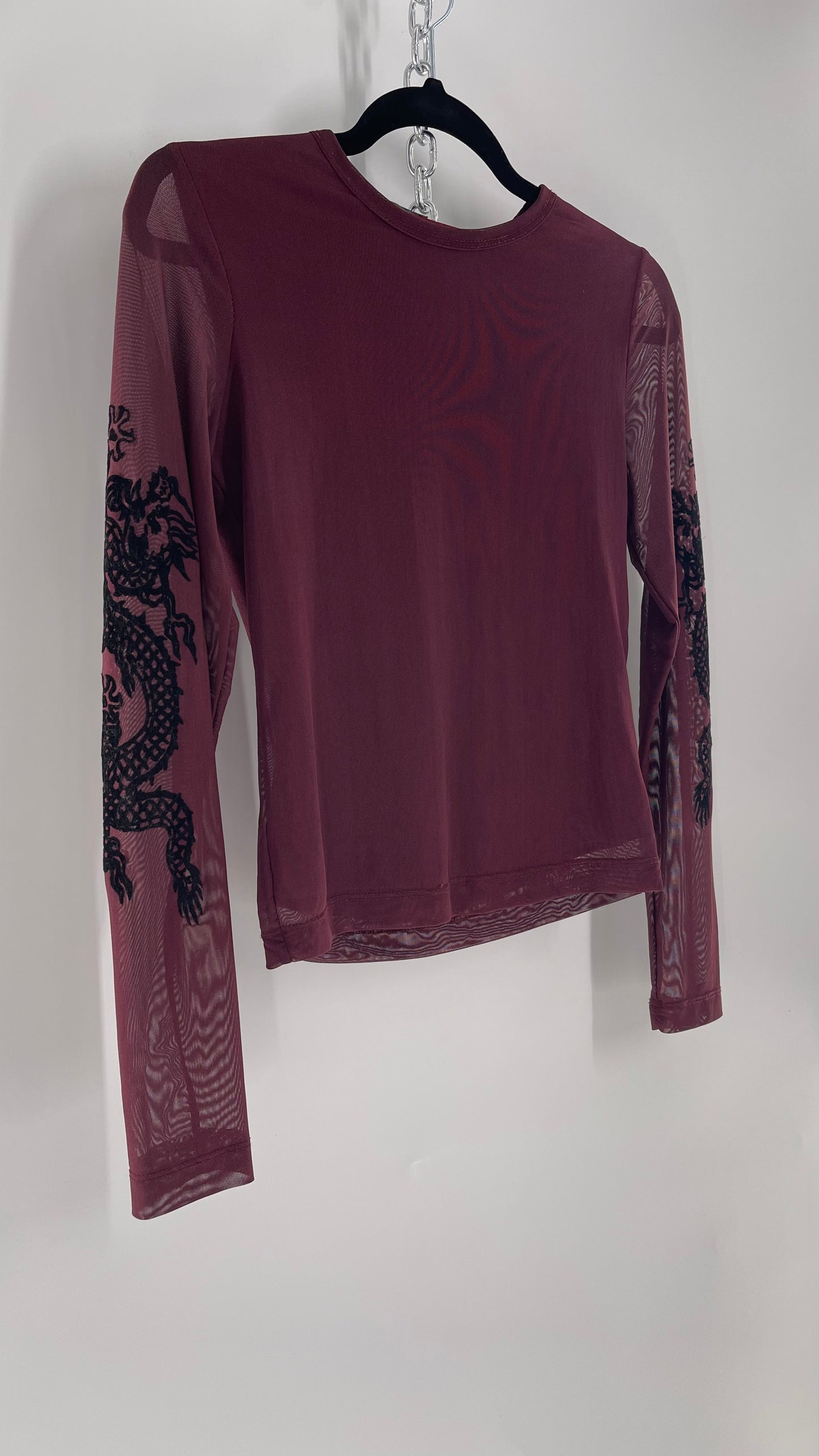 Vintage FANG Burgundy Mesh Dragon Felt Embroidery Sleeve