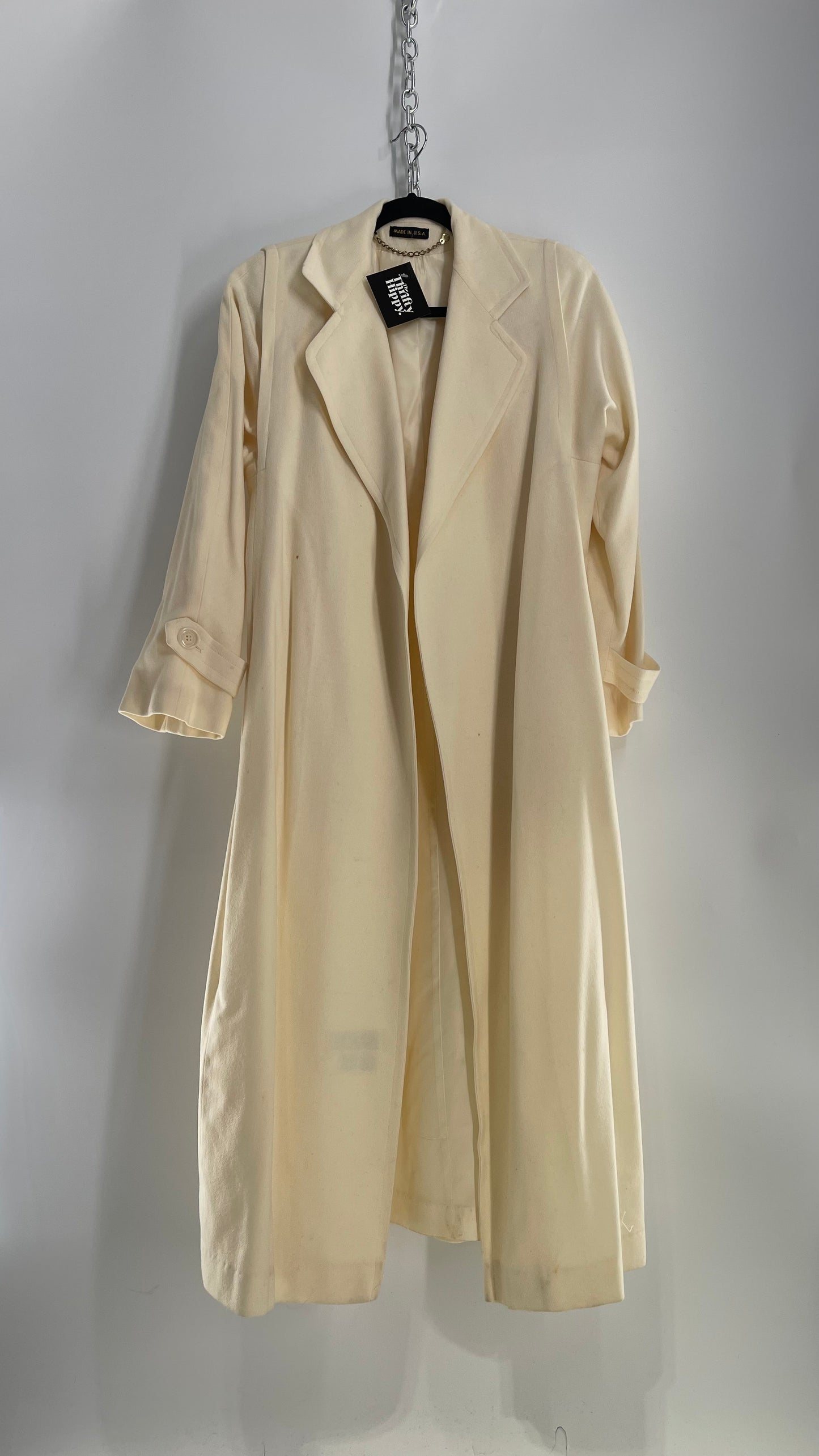 Vintage Sara Roberts Cream Ivory 100% Pure Wool Trench Duster Coat (Small)