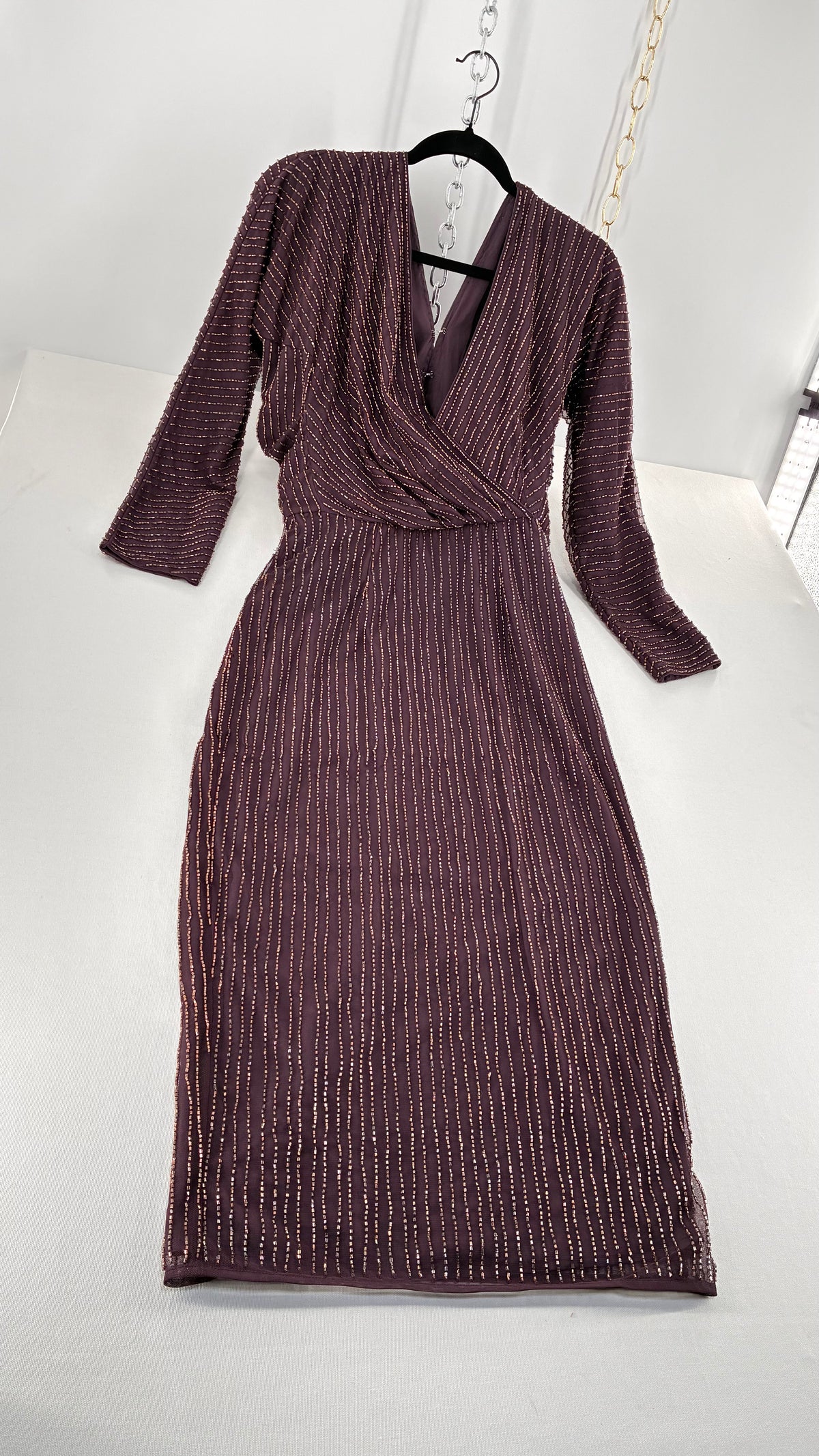 Vintage ASOS Beaded Plum Dress with Draping Open Back (6)