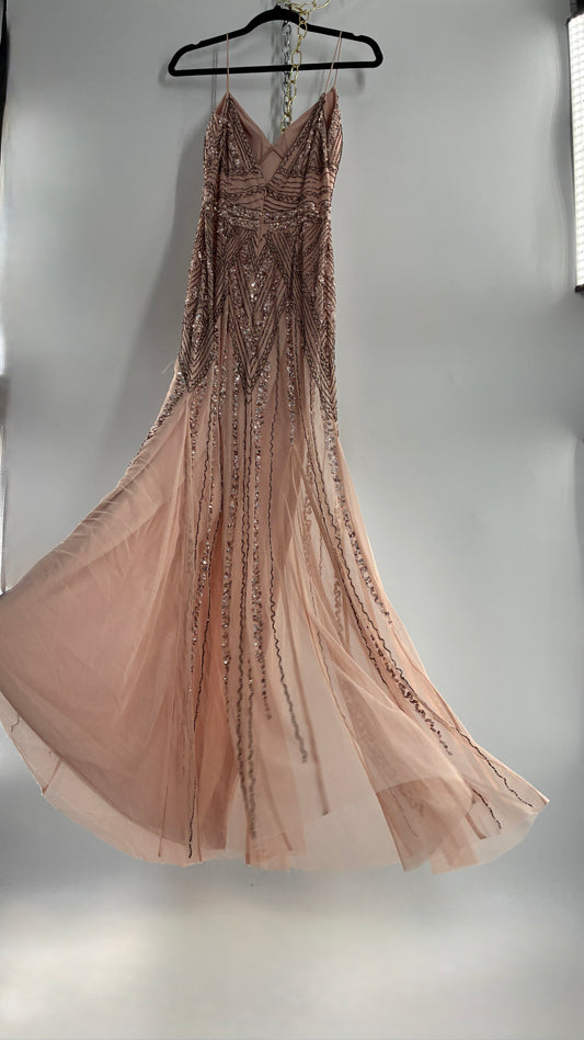 Vintage MARINA Dusty Pink Beaded Gown (2)