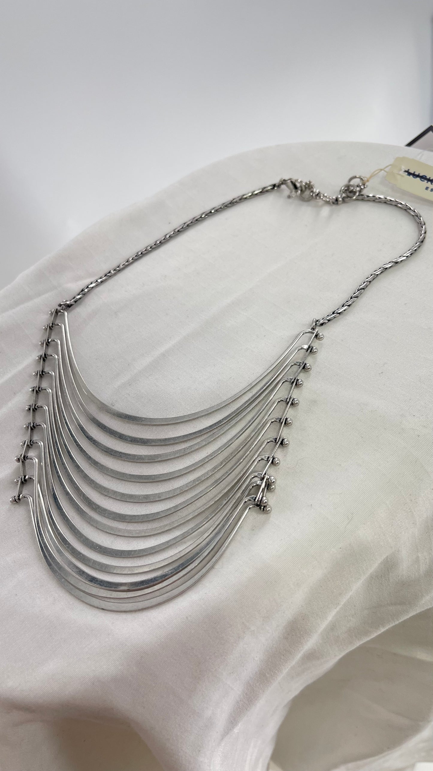 Lucky Brand Silver Metal Abstract Bracketed Layered Necklace with Tags Attached