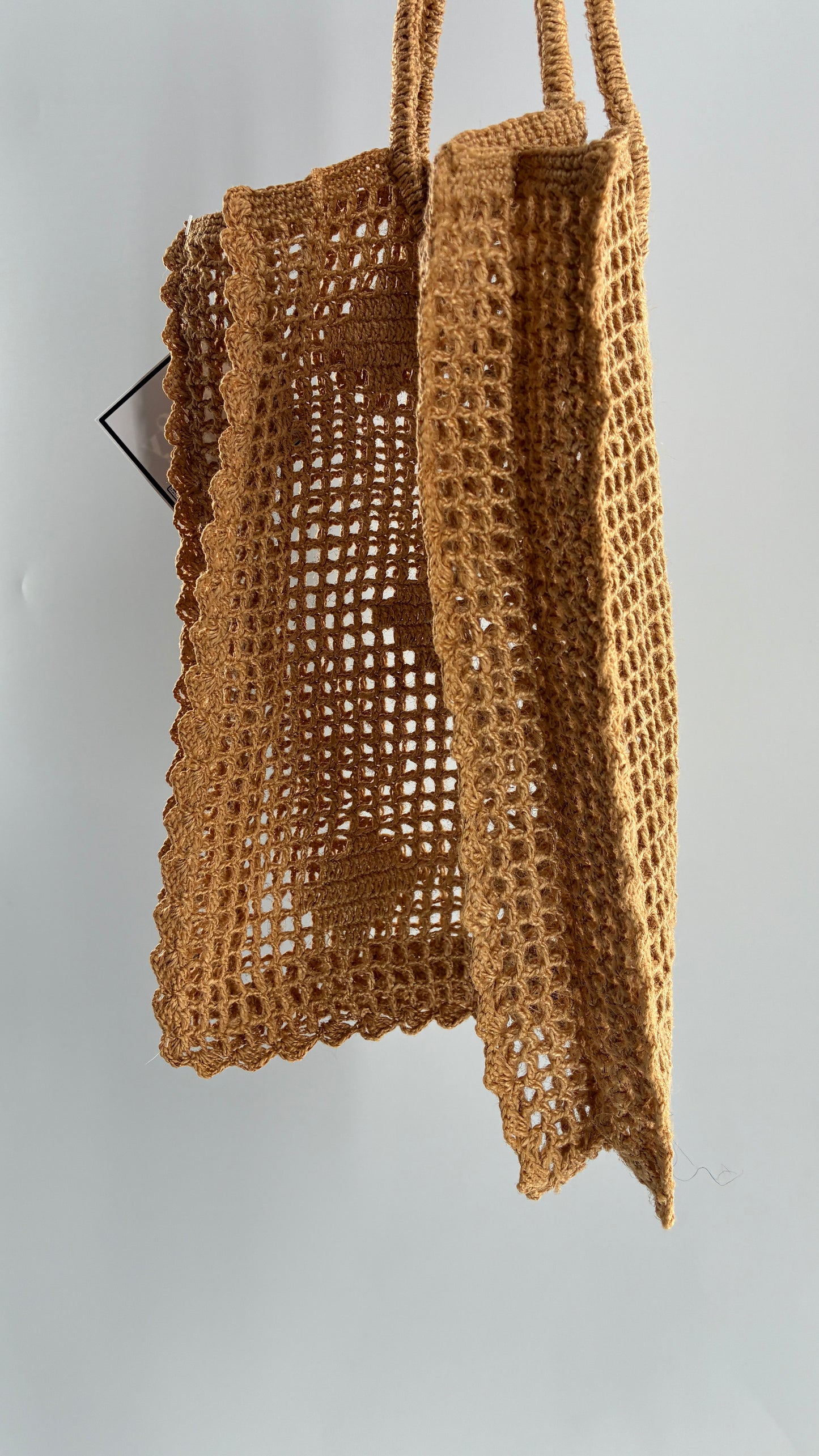 Vintage Macrame Round Handle Straw Tote