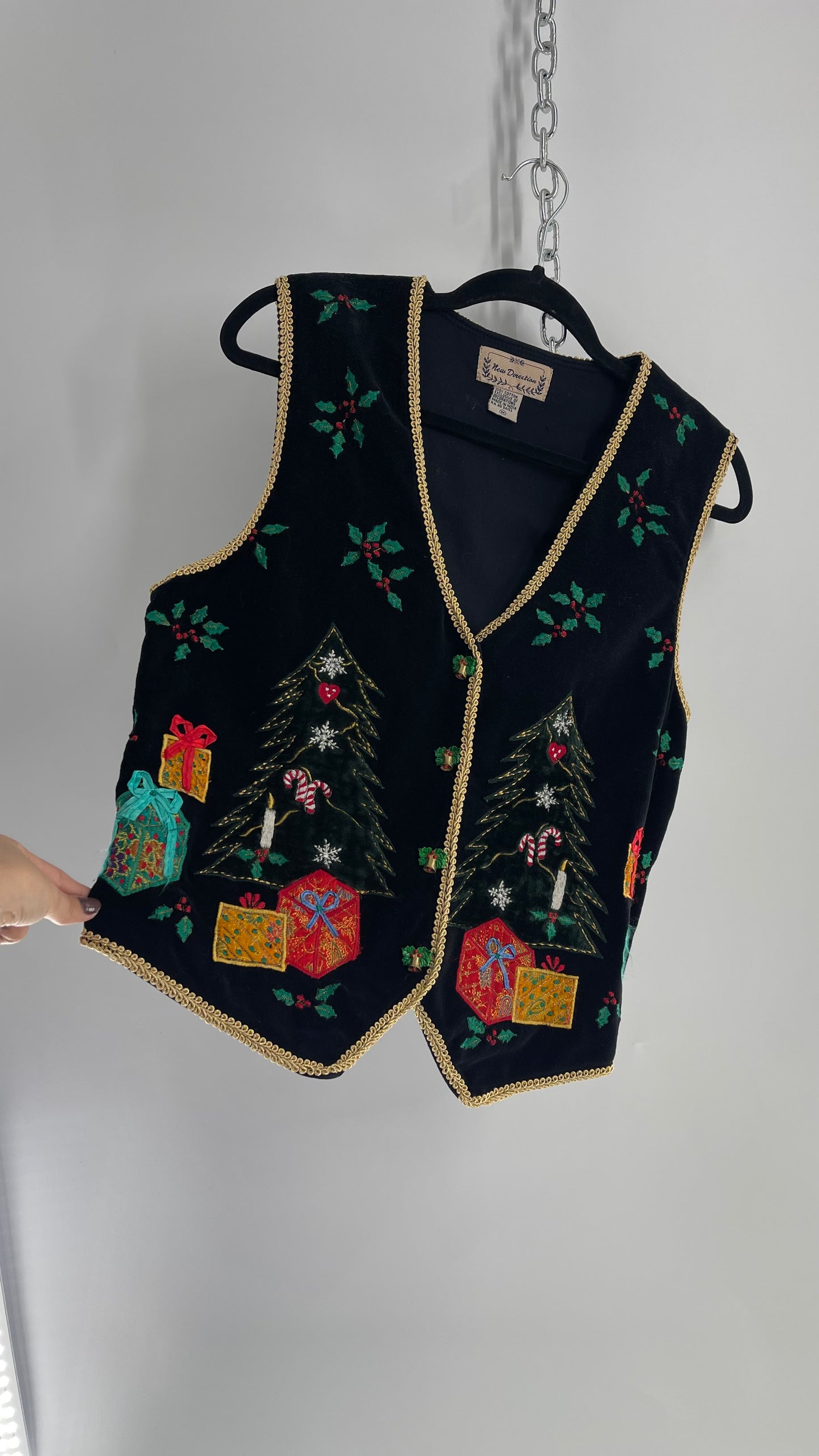 Vintage New Direction Velvet Patchwork Christmas/Holiday Vest (Medium)