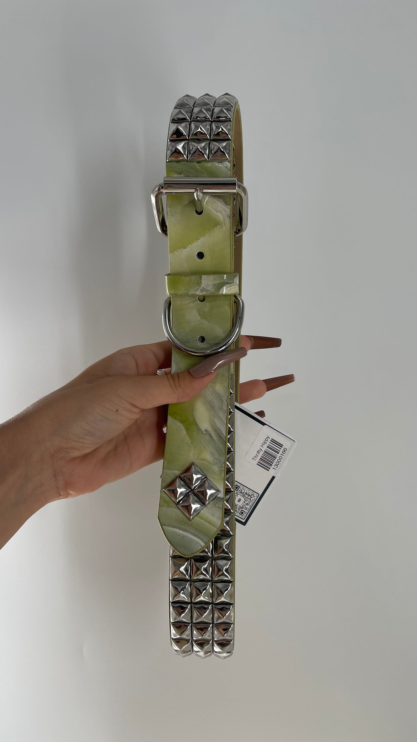 Urban Outfitters Green Marbled Studded Belt (Small)