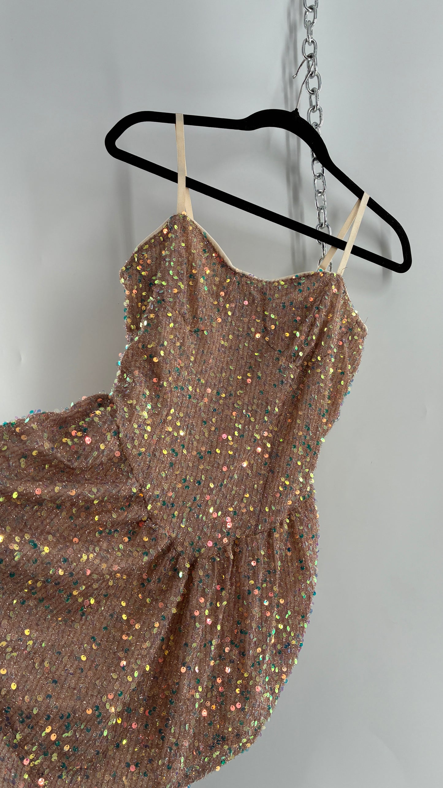 Nude Sequin Pointed Hem Mini Dress (L)