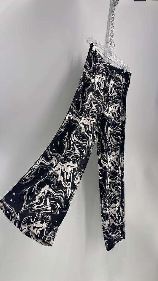 JUST Marble Washed Black\White Silky Flared Trouser (4?)