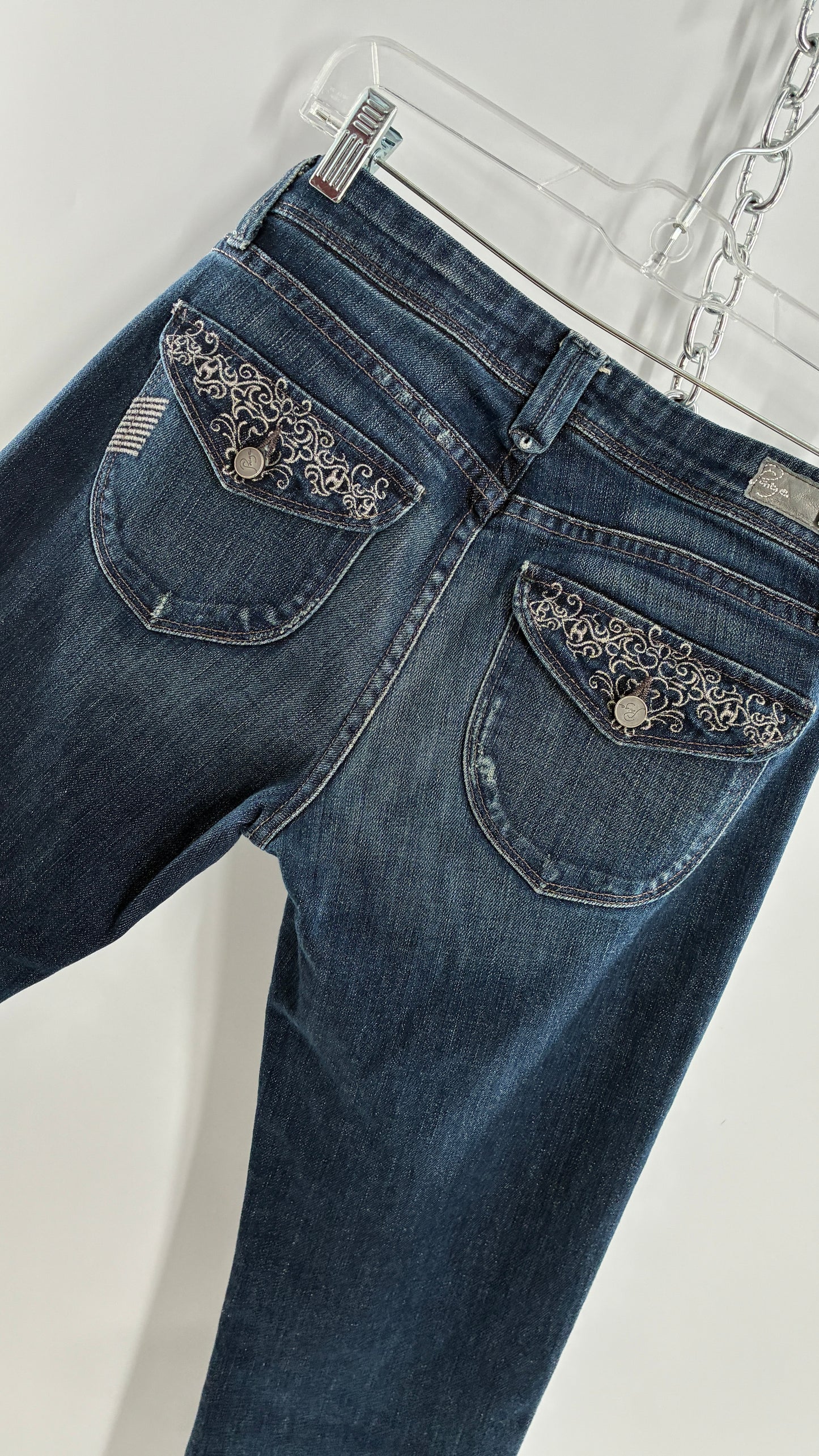 Vintage PAIGE Kick Flare Jeans with Embroidered Pockets (27)