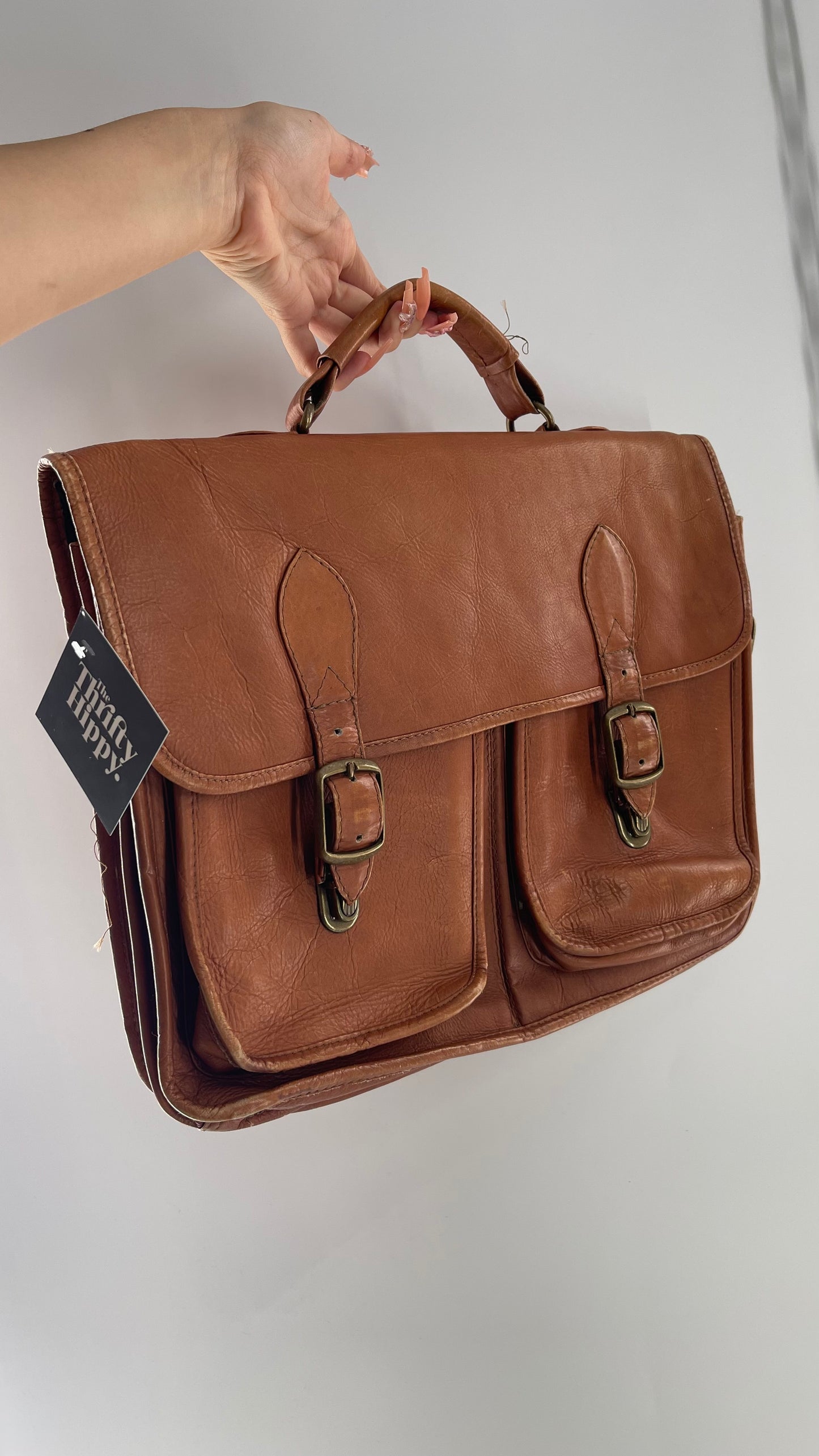 Vintage Cognac Brown Leather  Briefcase