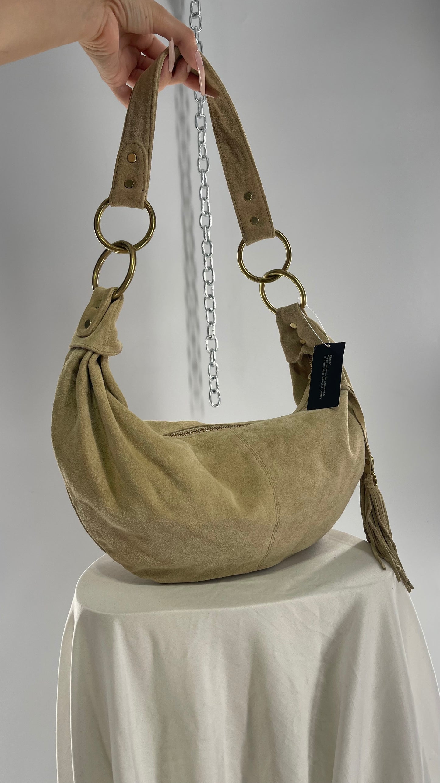 Vintage Banana Republic Genuine Suede Saddle Bag with Tassel Zipper Pull and Tags Attached