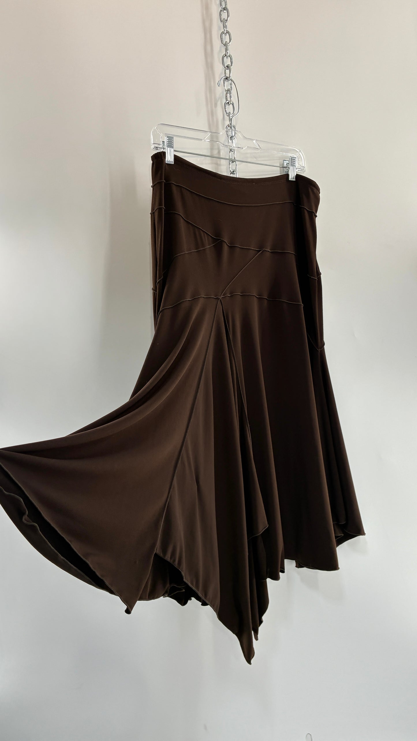Vintage MAX STUDIO Brown Asymmetric Hem Maxi Hip Skirt (Medium)