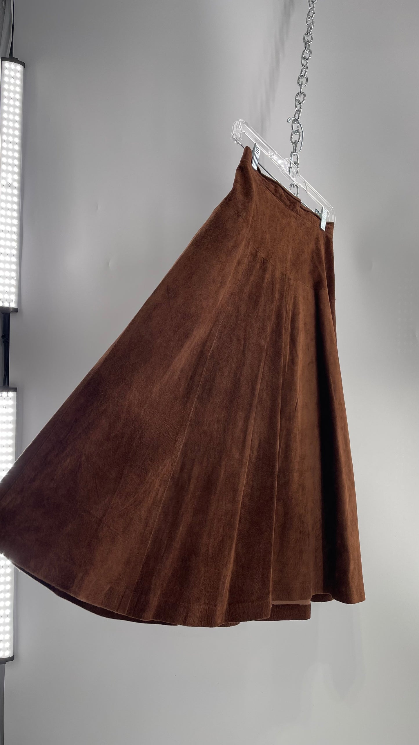 Vintage Imported Leather FIRENZE Santa Barbara Saks Fifth Avenue Brown Suede Leather Skirt (Medium)